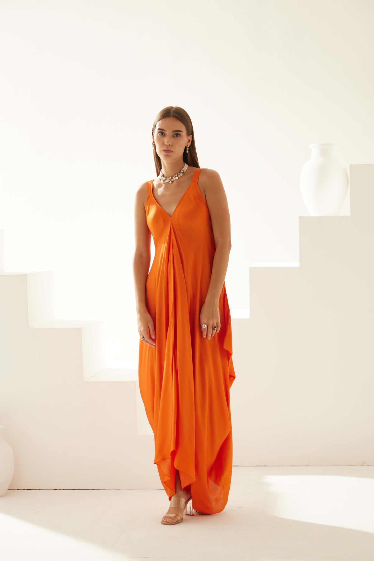 Orange Drape Maxi Dress