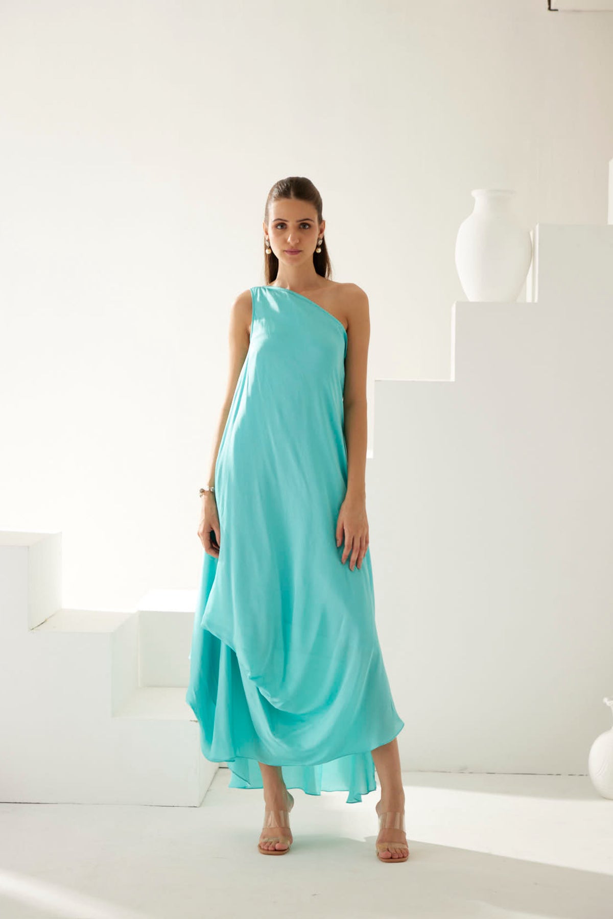 Turquoise One Shoulder Maxi Dress