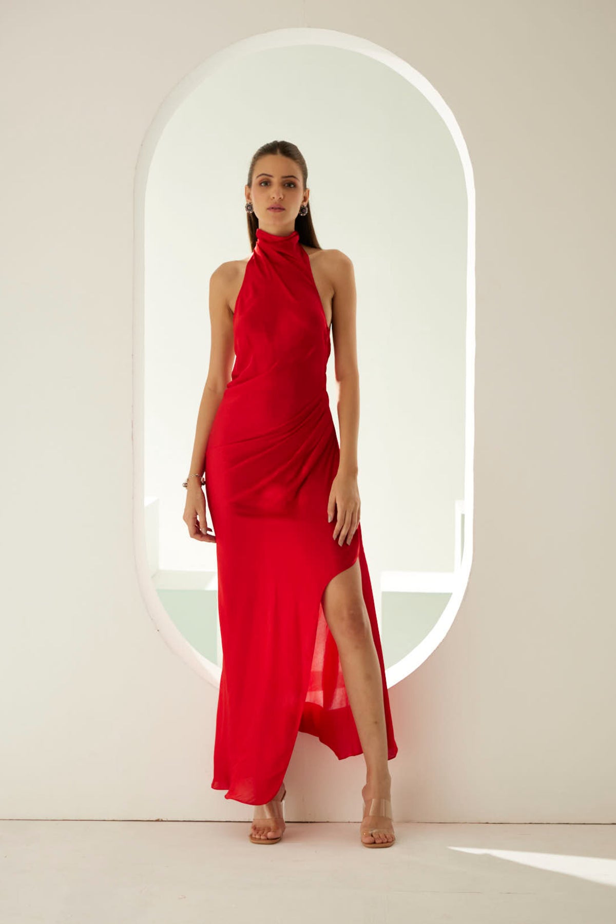 Red Halter Maxi Dress