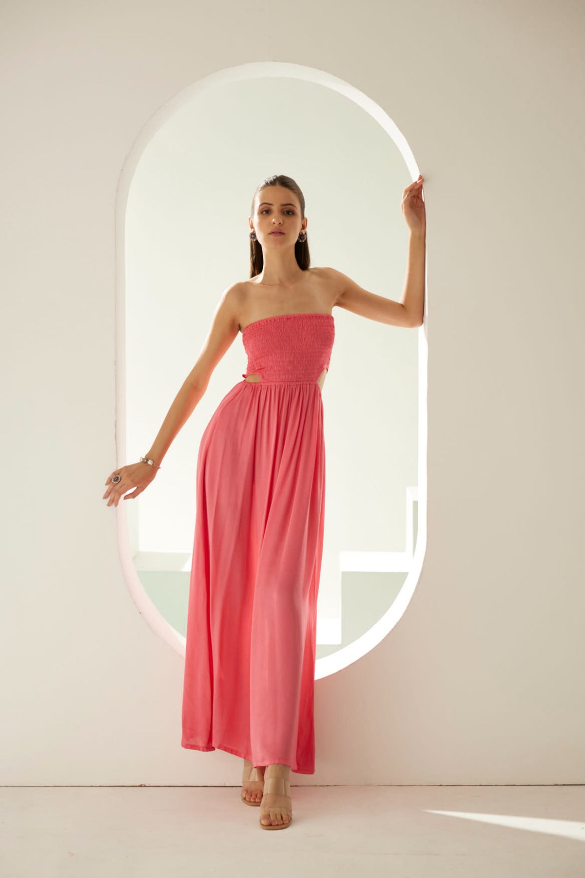 Peach Off-shoulder Maxi Dress