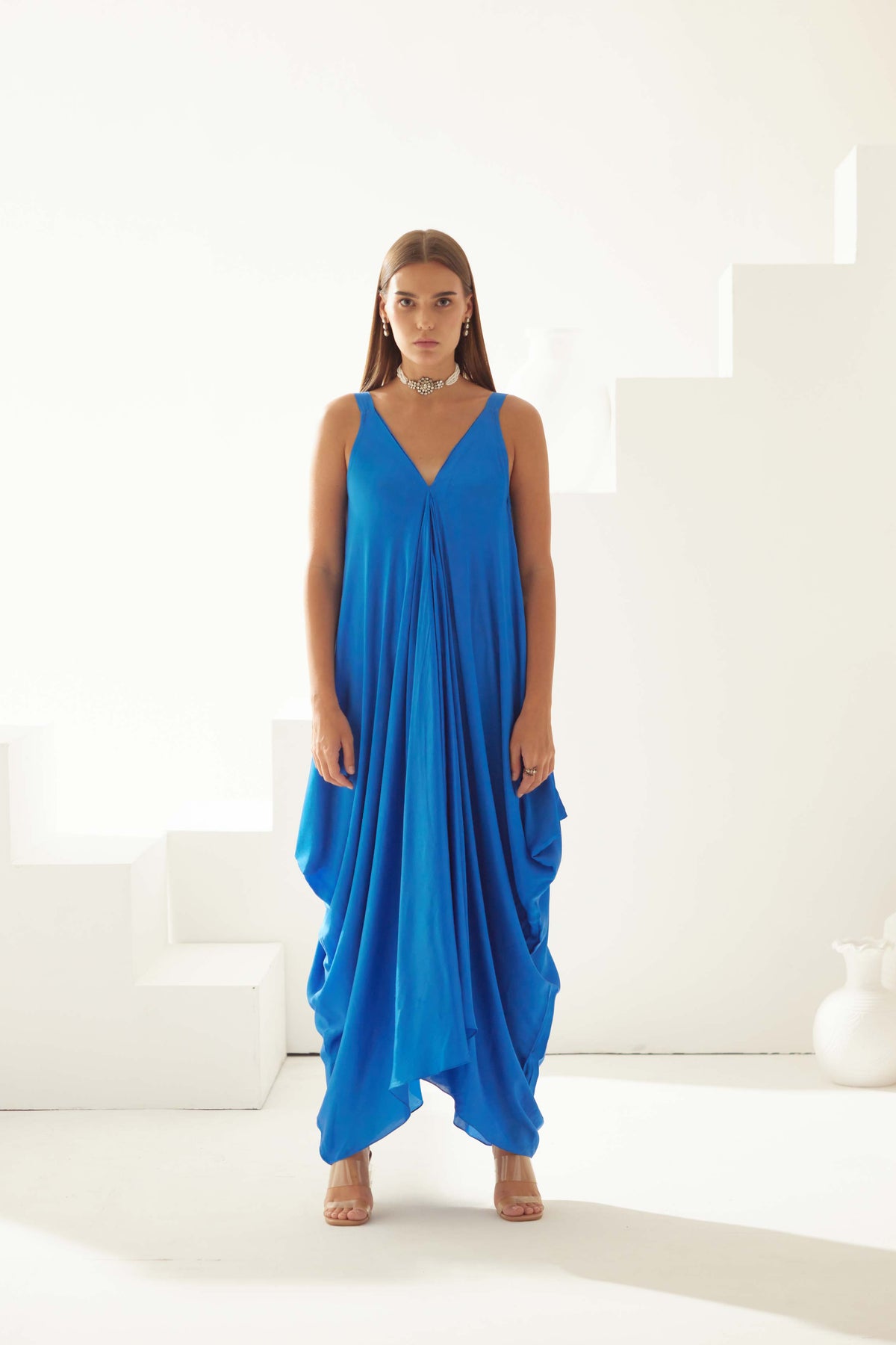 Cobalt Blue Satin Maxi Dress