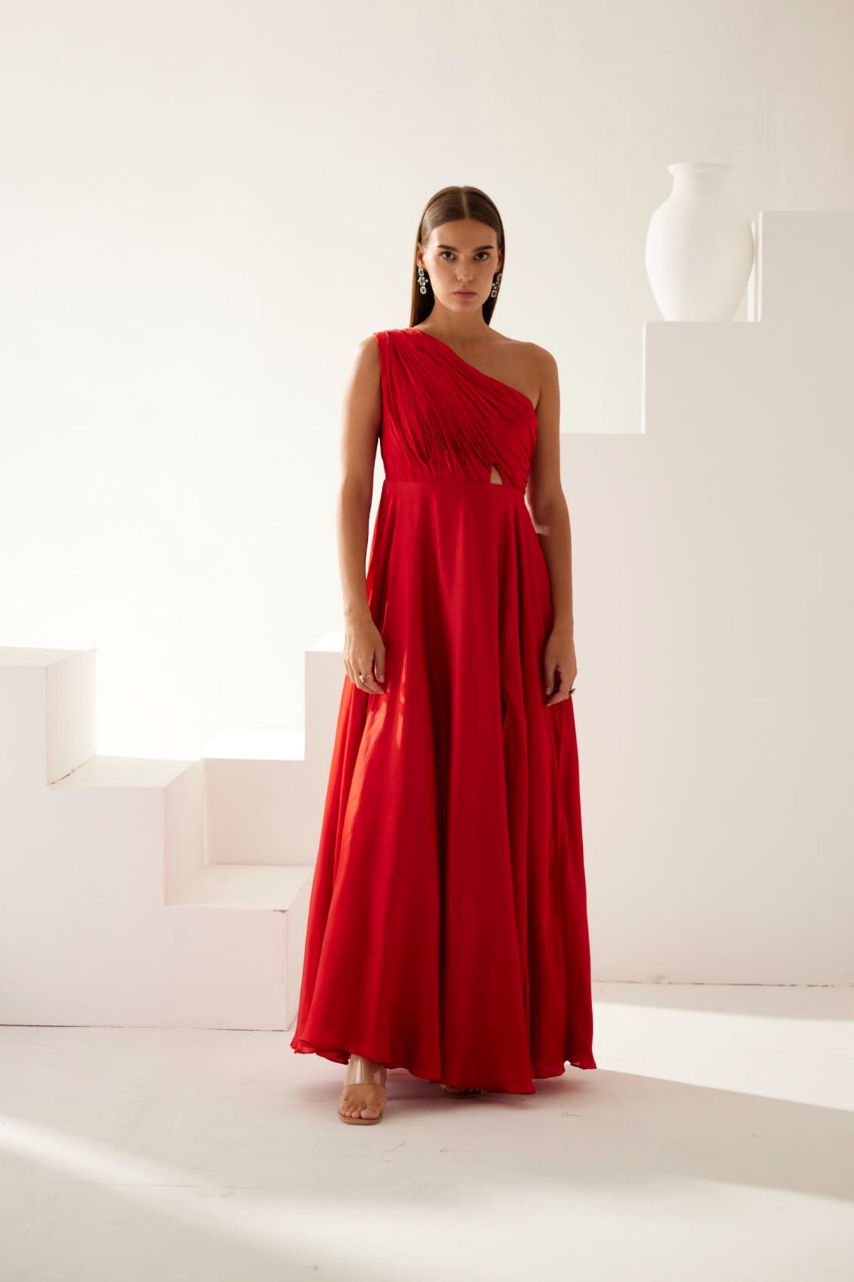 Red One Shoulder Maxi Dress