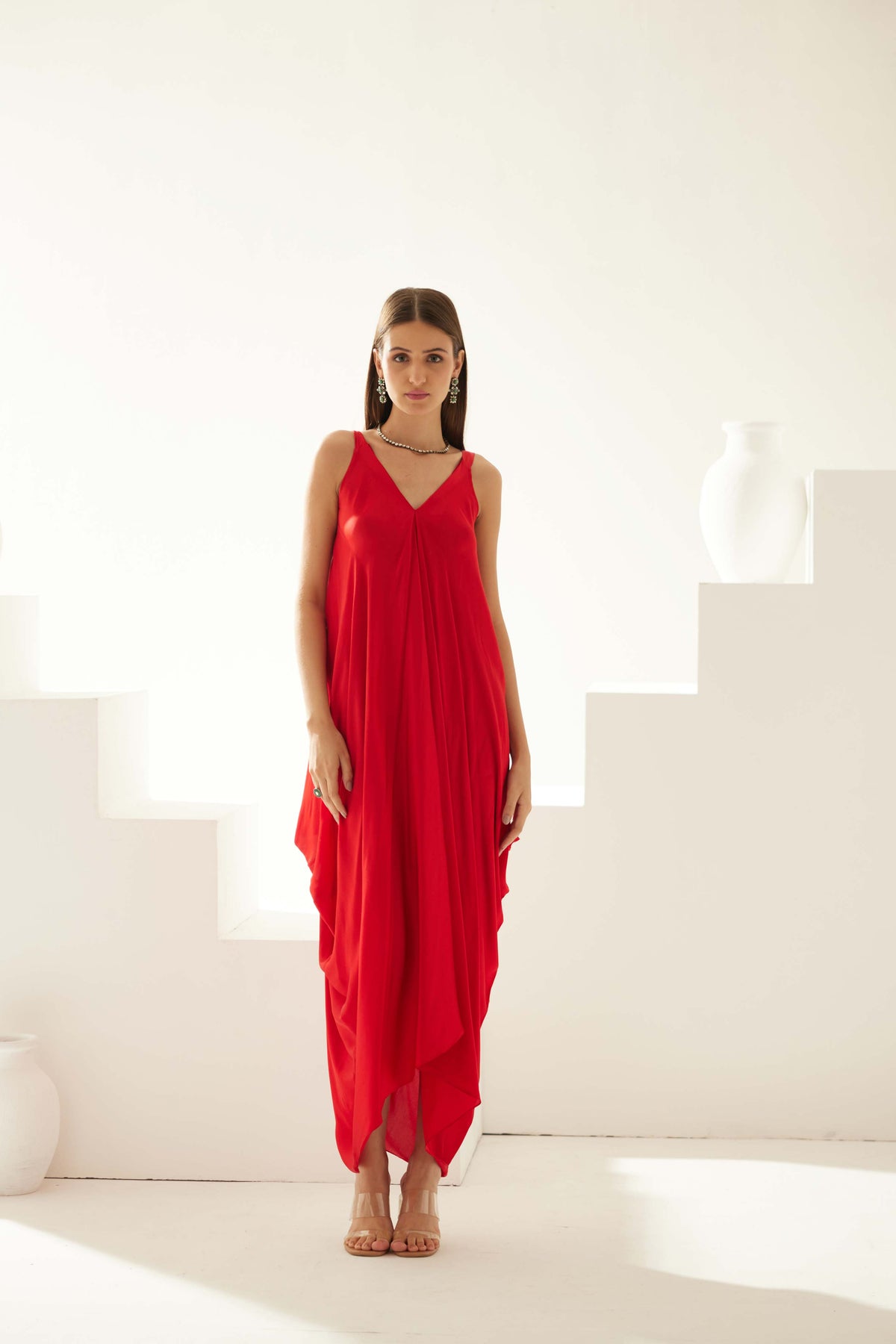 Red Drape Maxi Dress