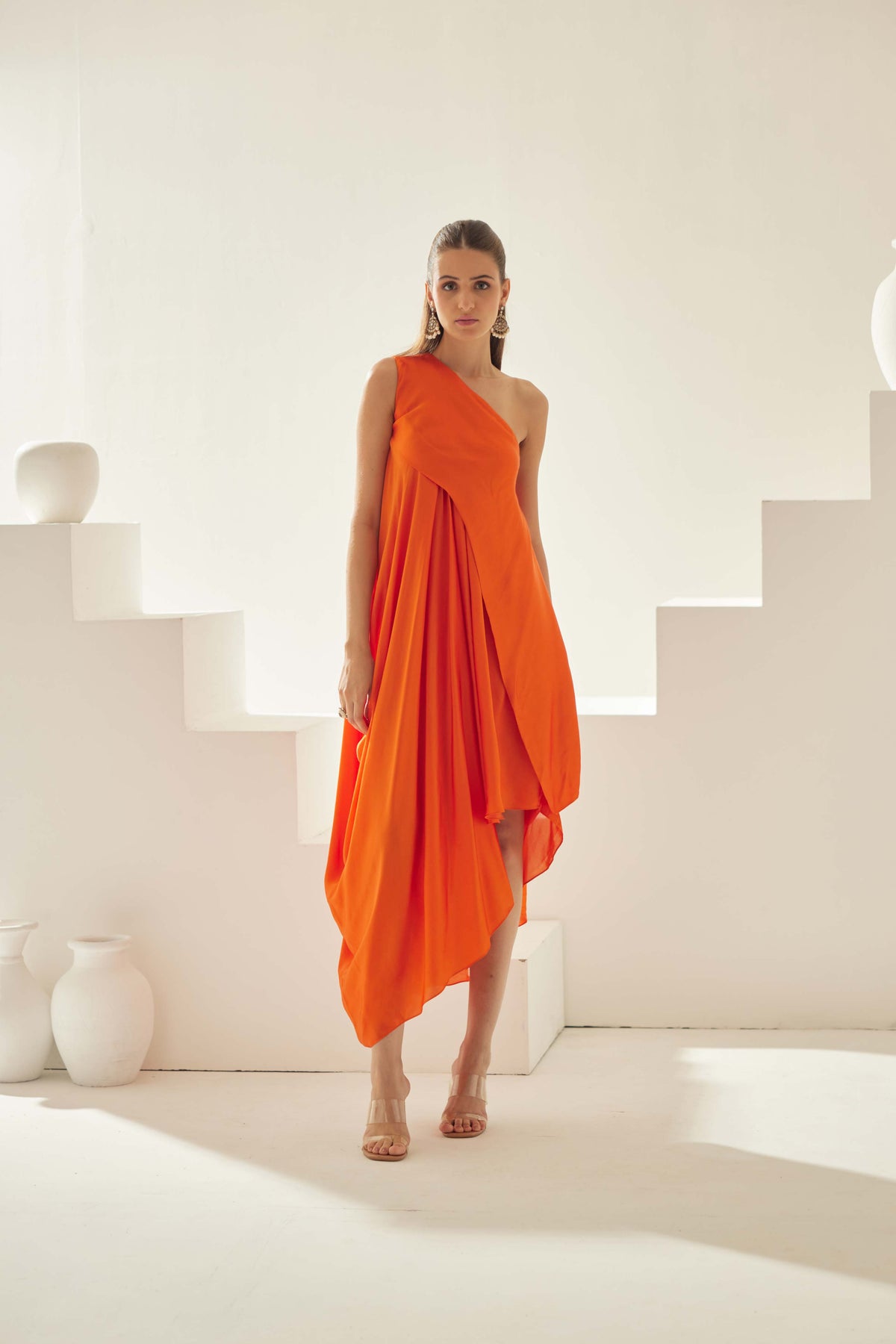 Orange Aysmmetrical Maxi Dress