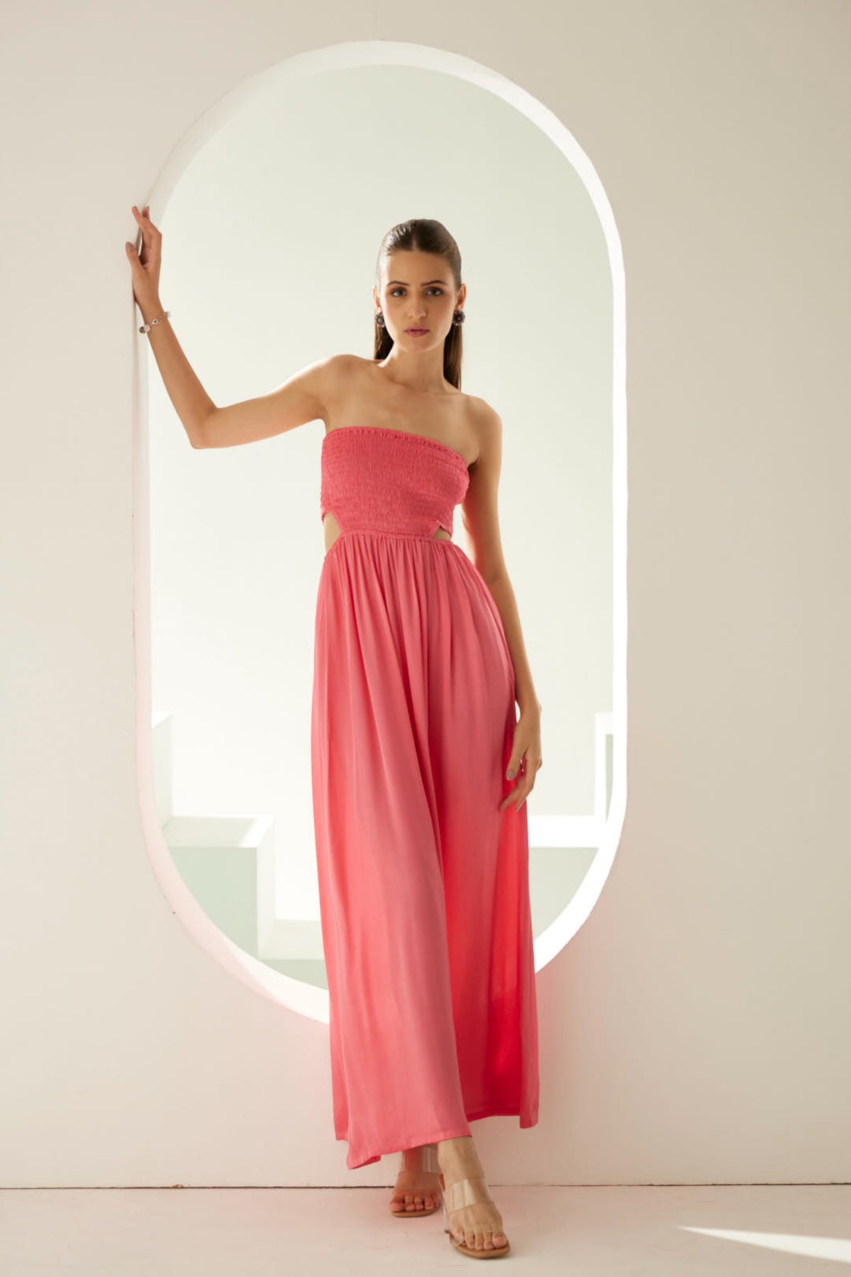 Peach Off-shoulder Maxi Dress