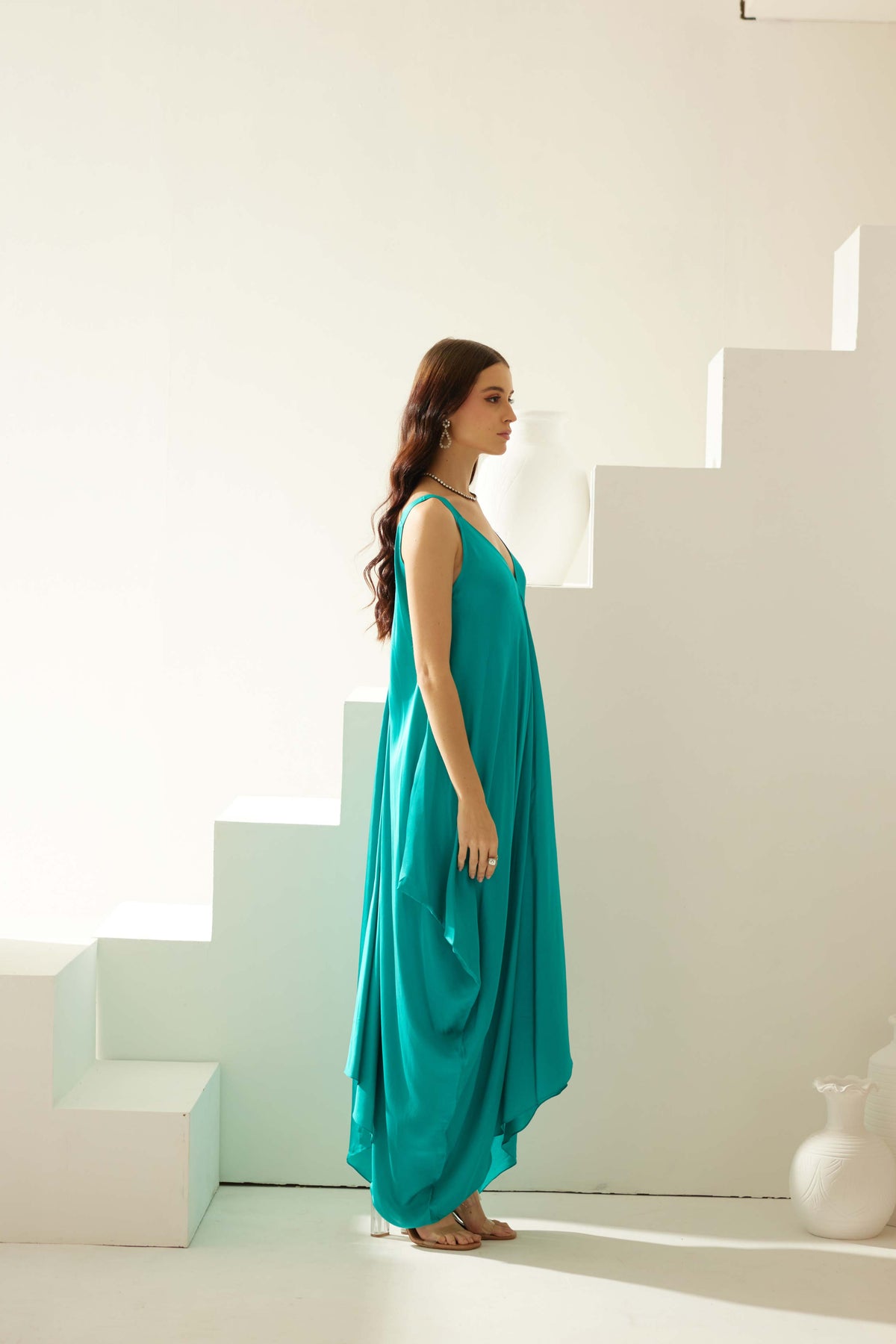 Turquoise Satin Maxi Dress