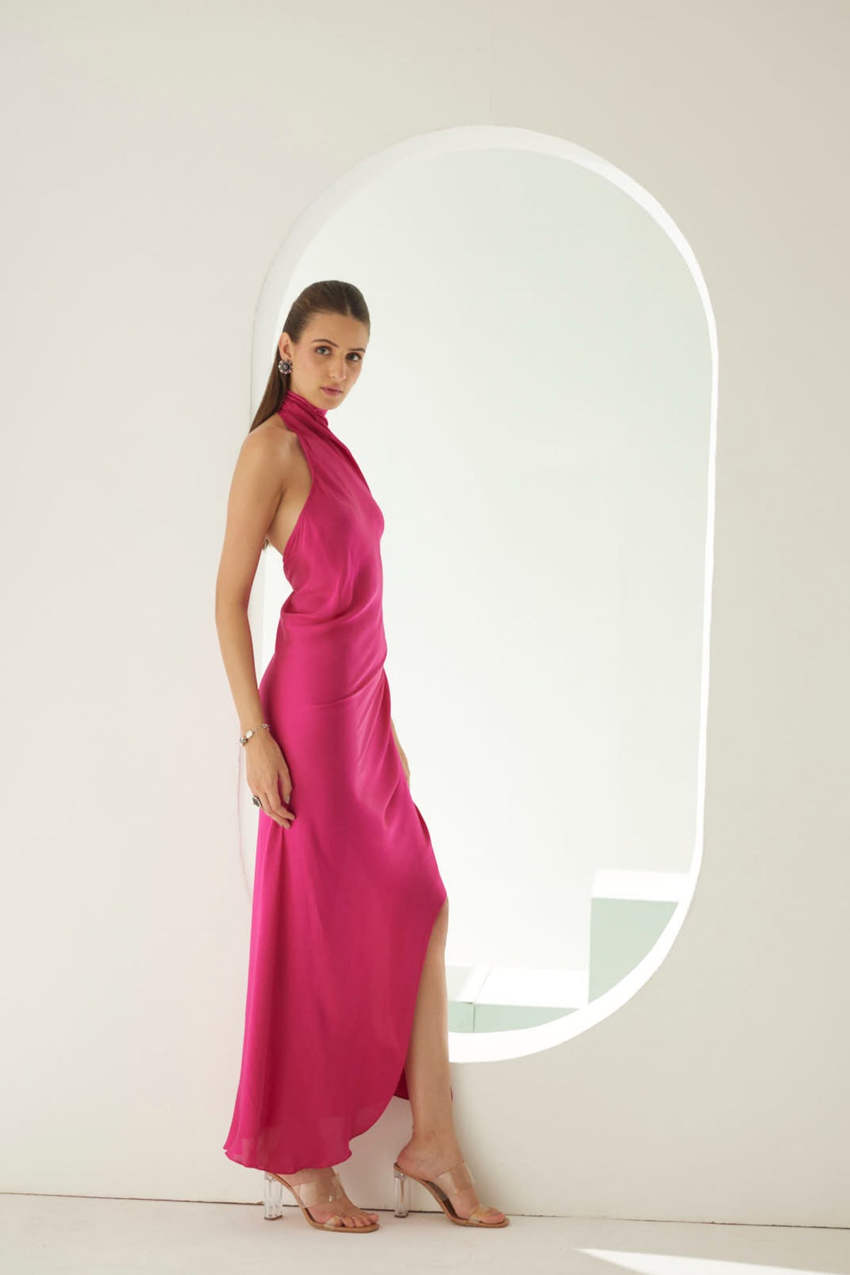 Hot Pink Halter Maxi Dress