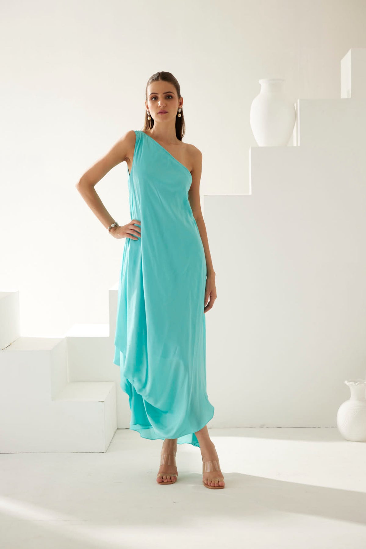 Turquoise One Shoulder Maxi Dress