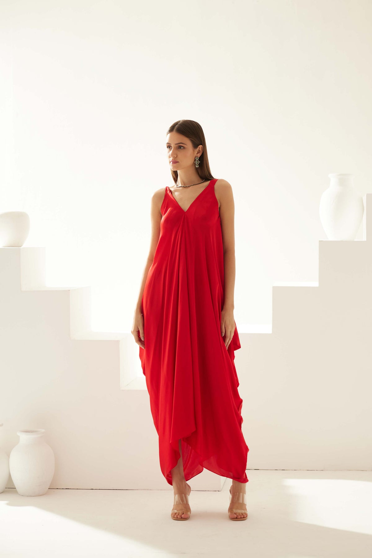 Red Drape Maxi Dress