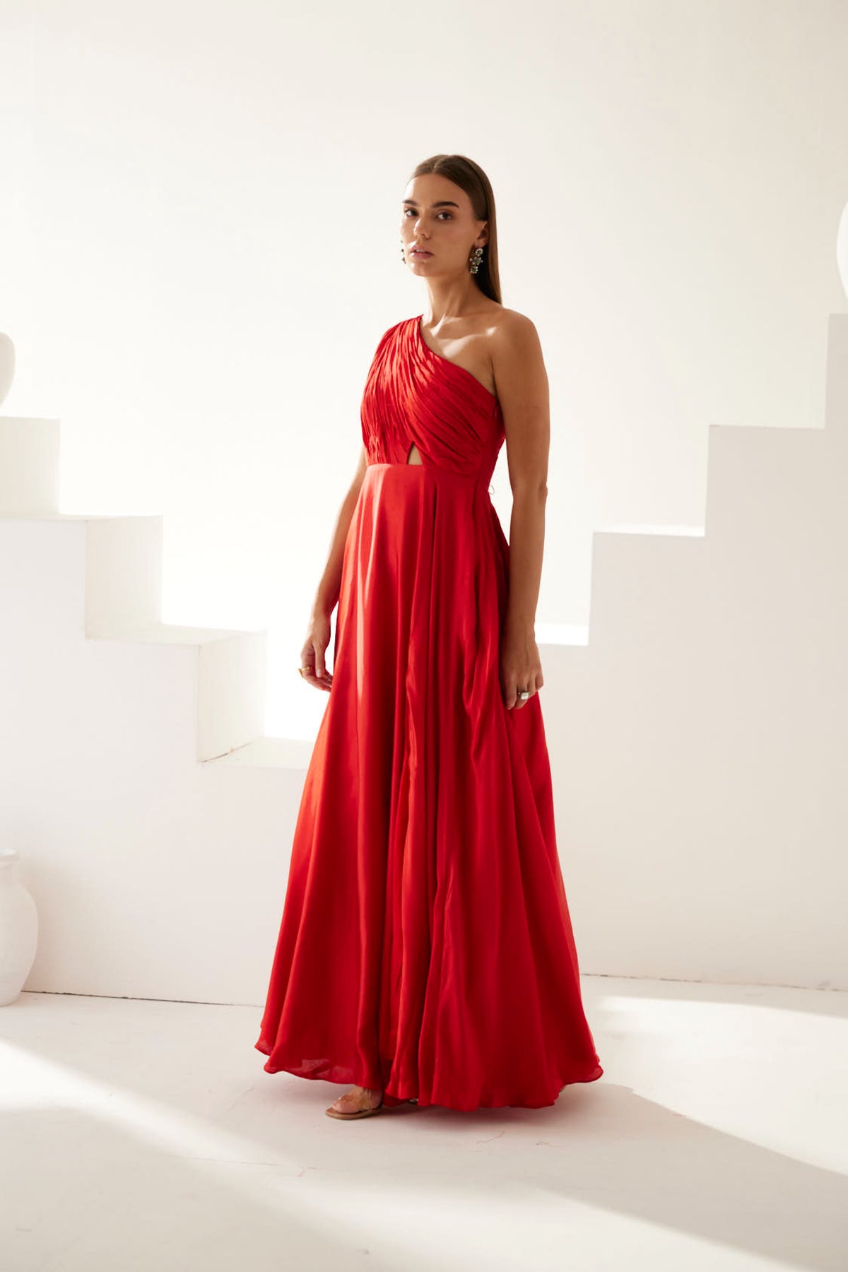 Red One Shoulder Maxi Dress