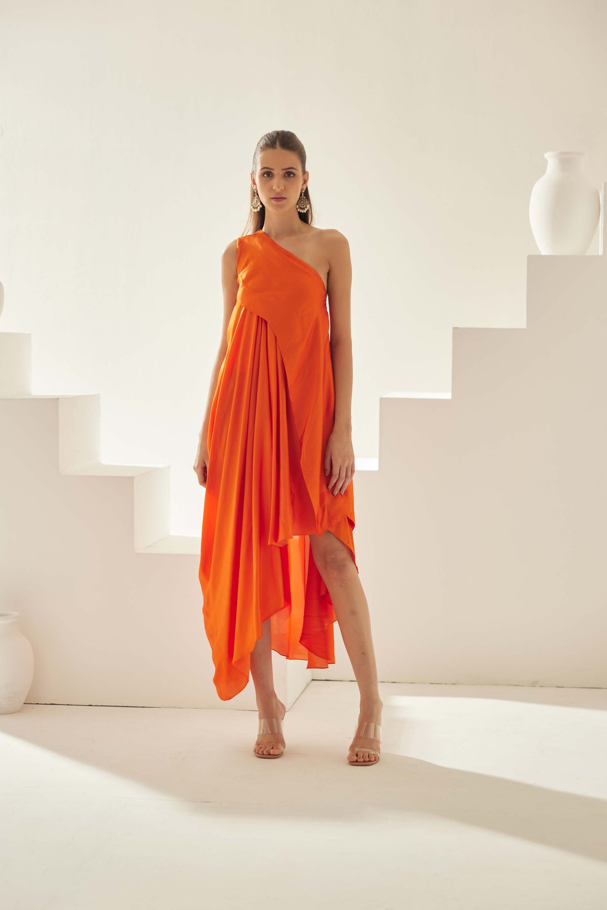 Orange Aysmmetrical Maxi Dress