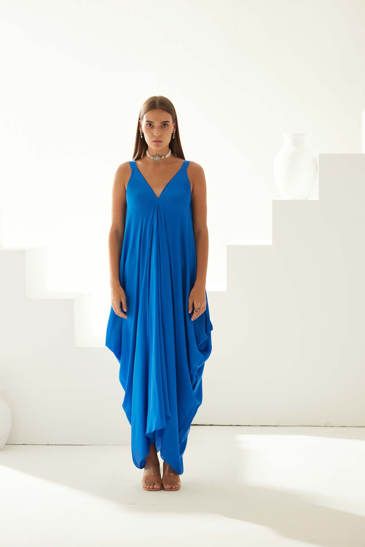 Cobalt Blue Satin Maxi Dress