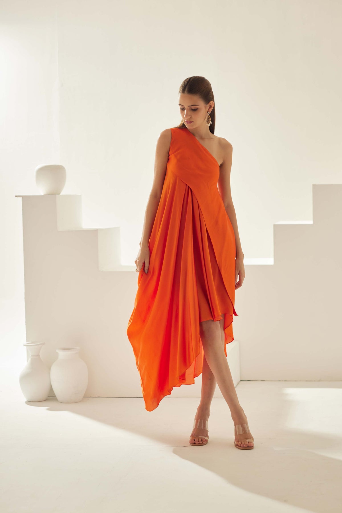 Orange Aysmmetrical Maxi Dress