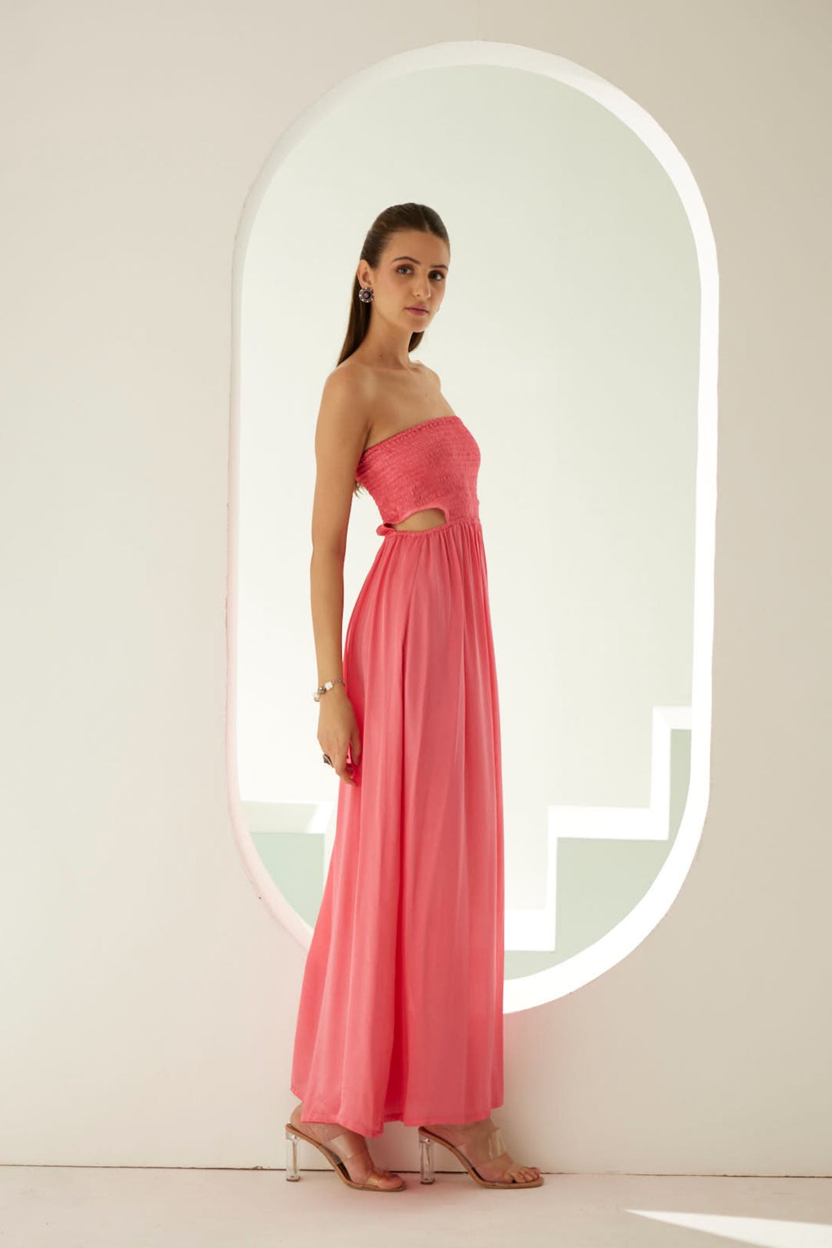 Peach Off-shoulder Maxi Dress