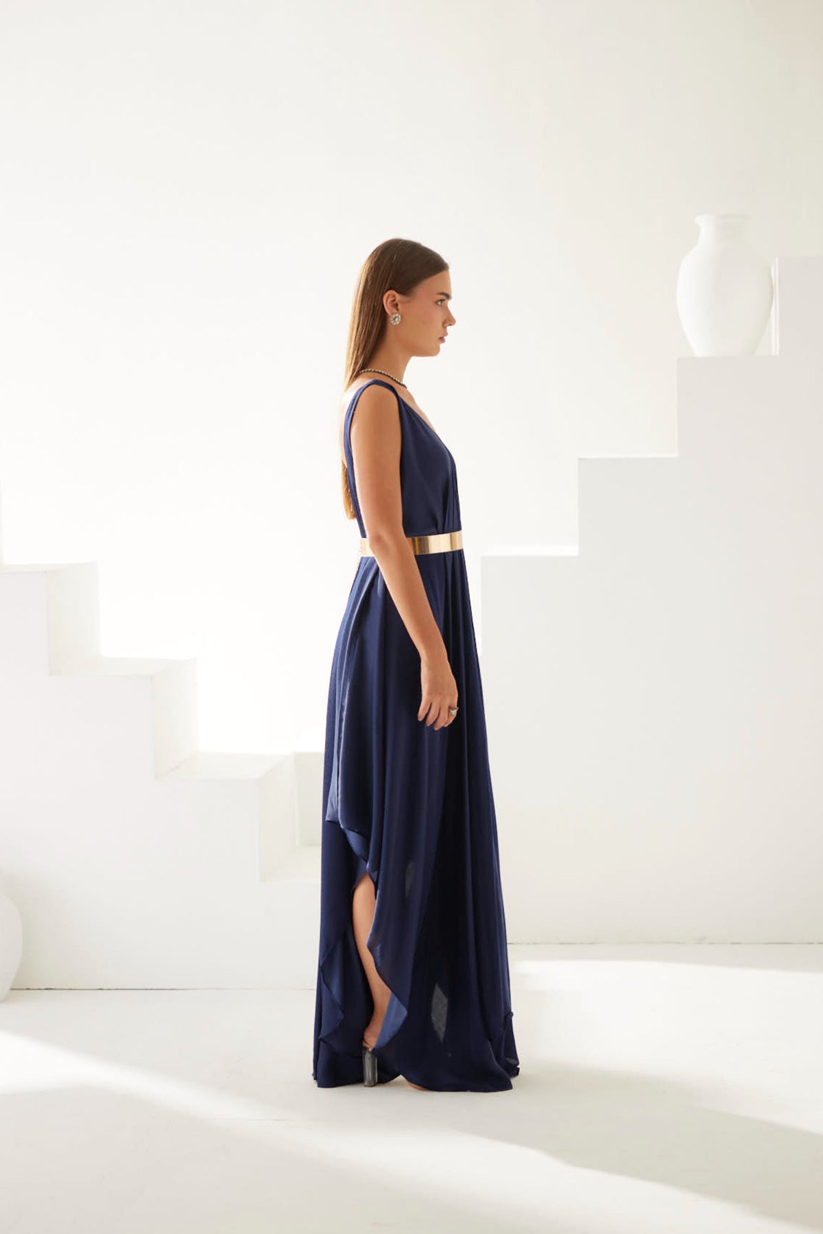 Navy V-neck Maxi Dress