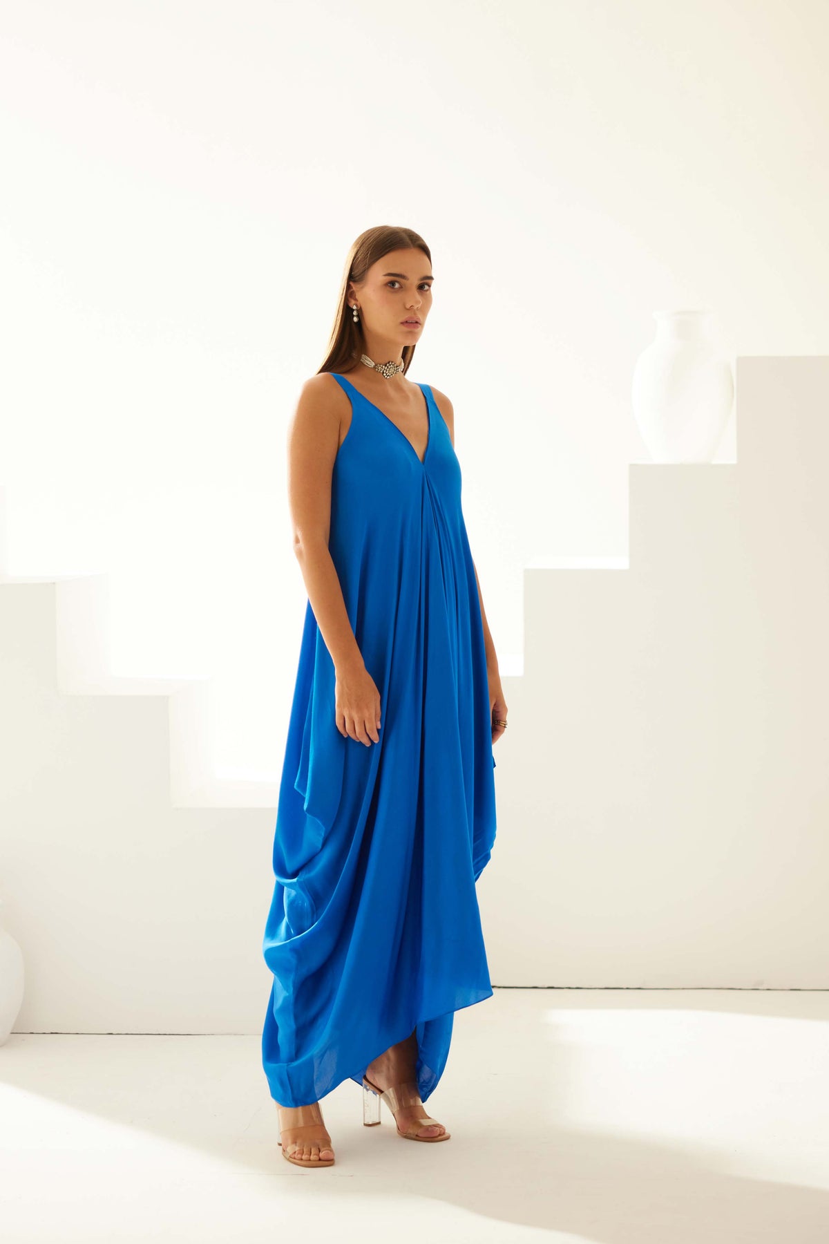 Cobalt Blue Satin Maxi Dress