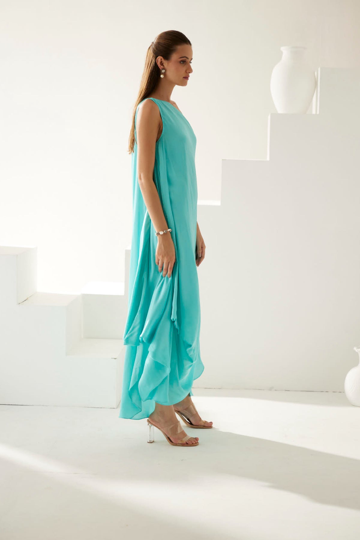 Turquoise One Shoulder Maxi Dress