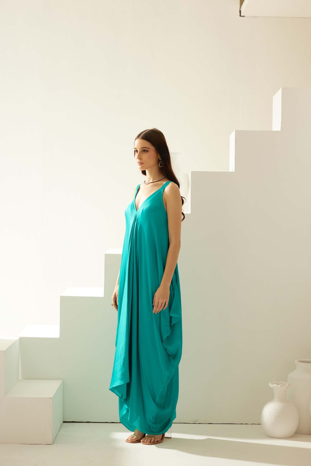 Turquoise Satin Maxi Dress