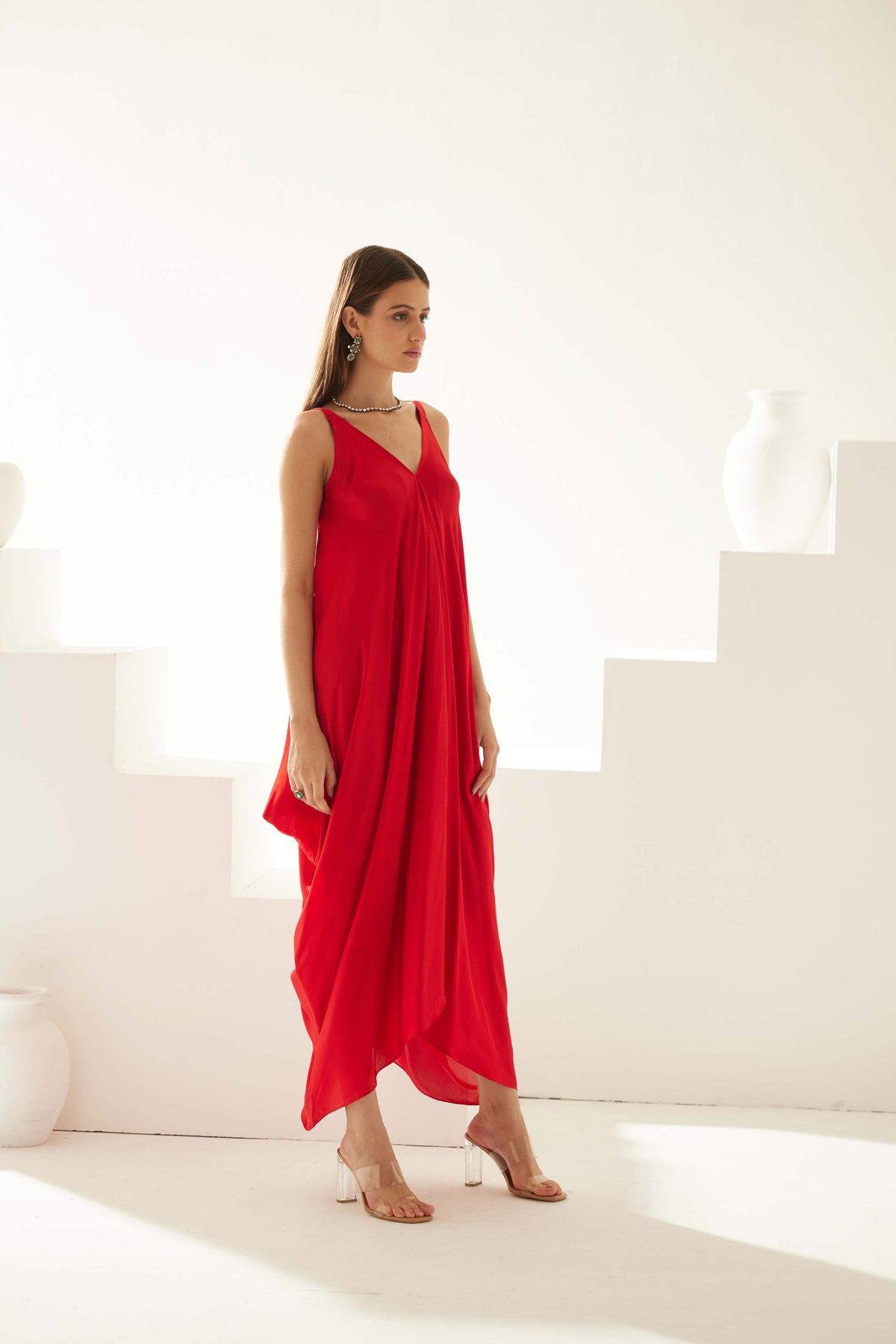 Red Drape Maxi Dress