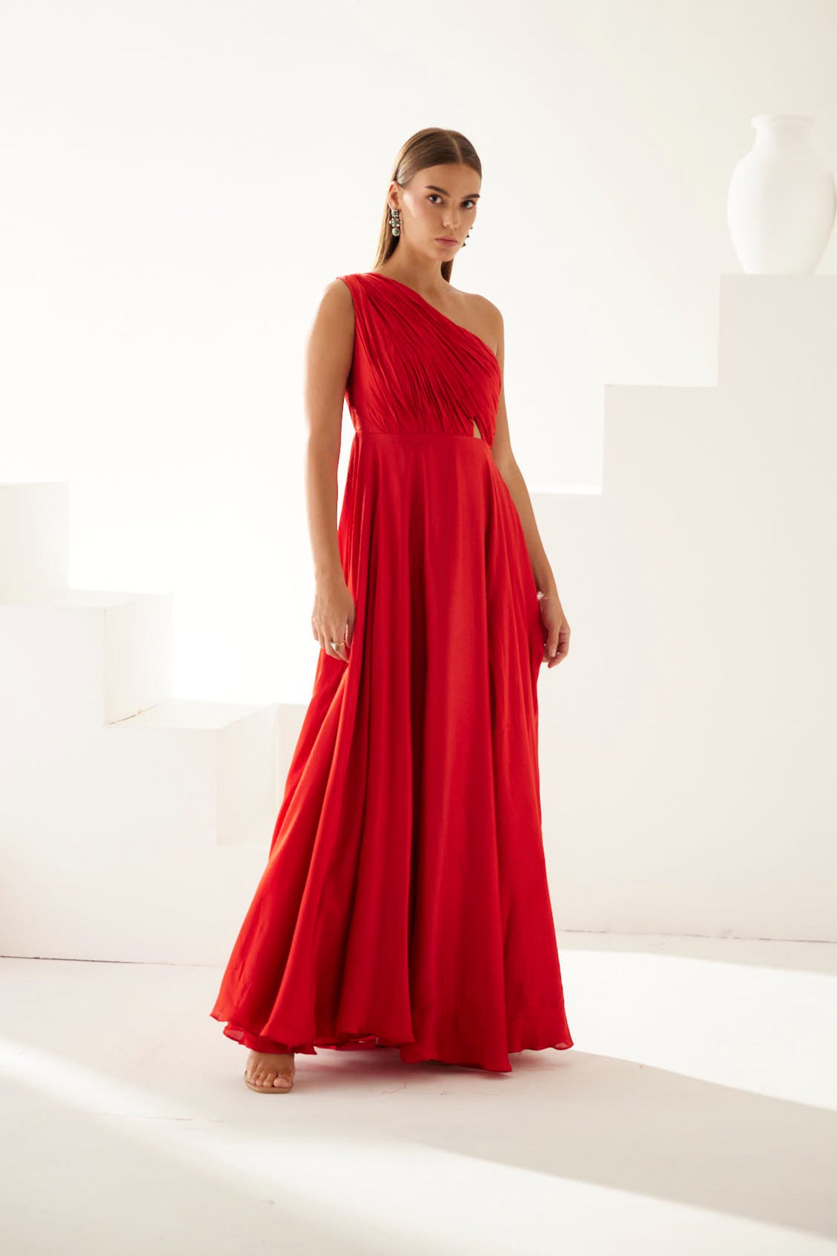 Red One Shoulder Maxi Dress