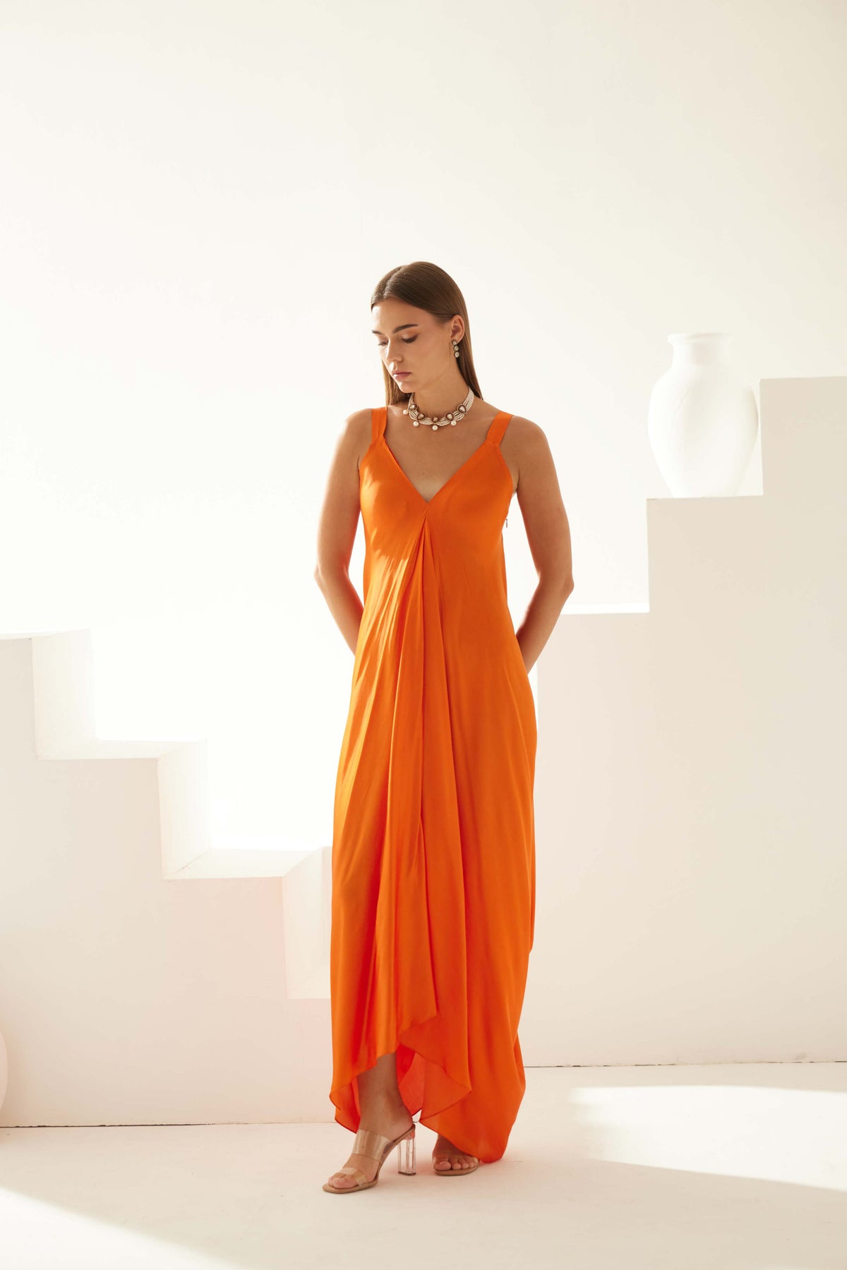 Orange Drape Maxi Dress