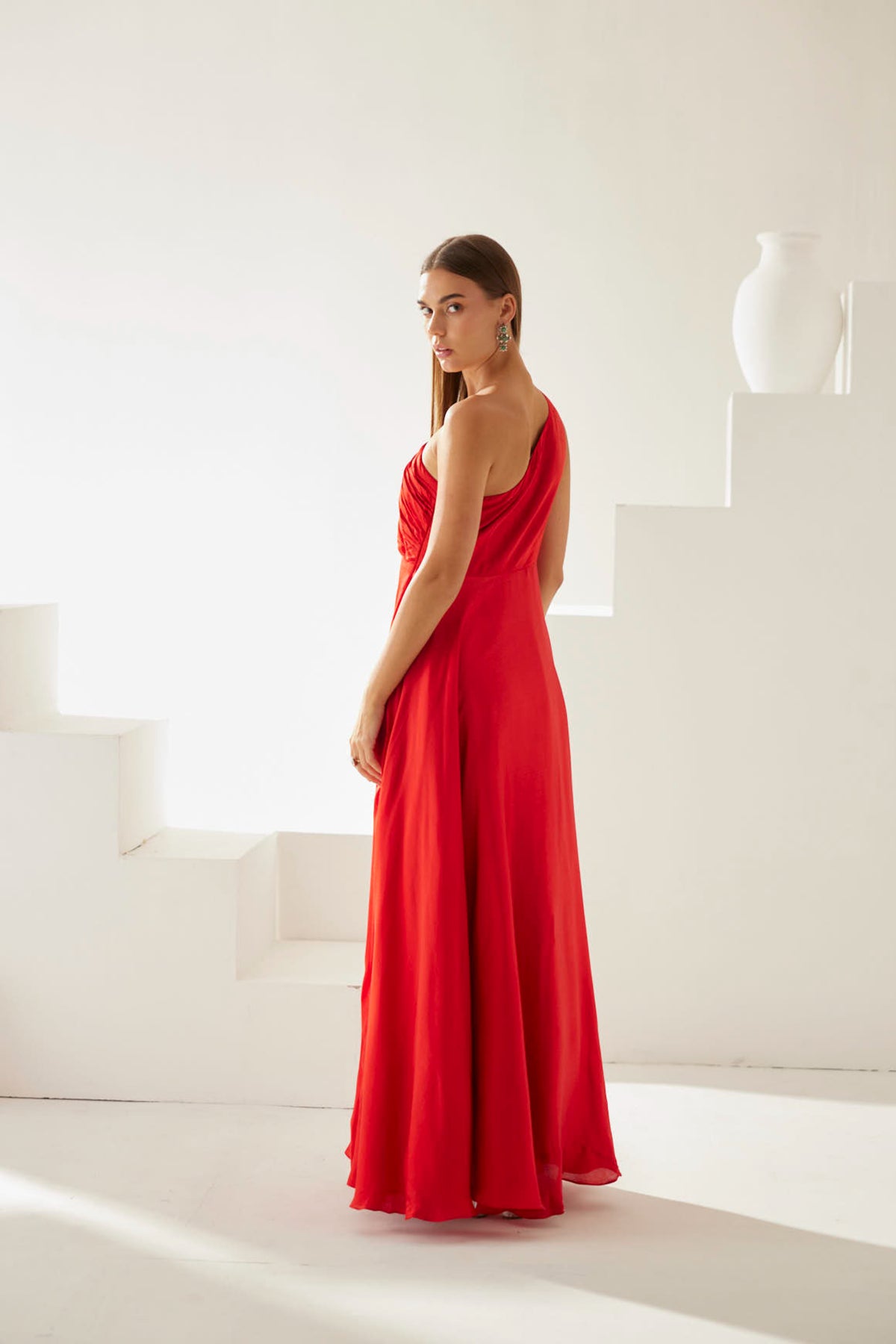 Red One Shoulder Maxi Dress