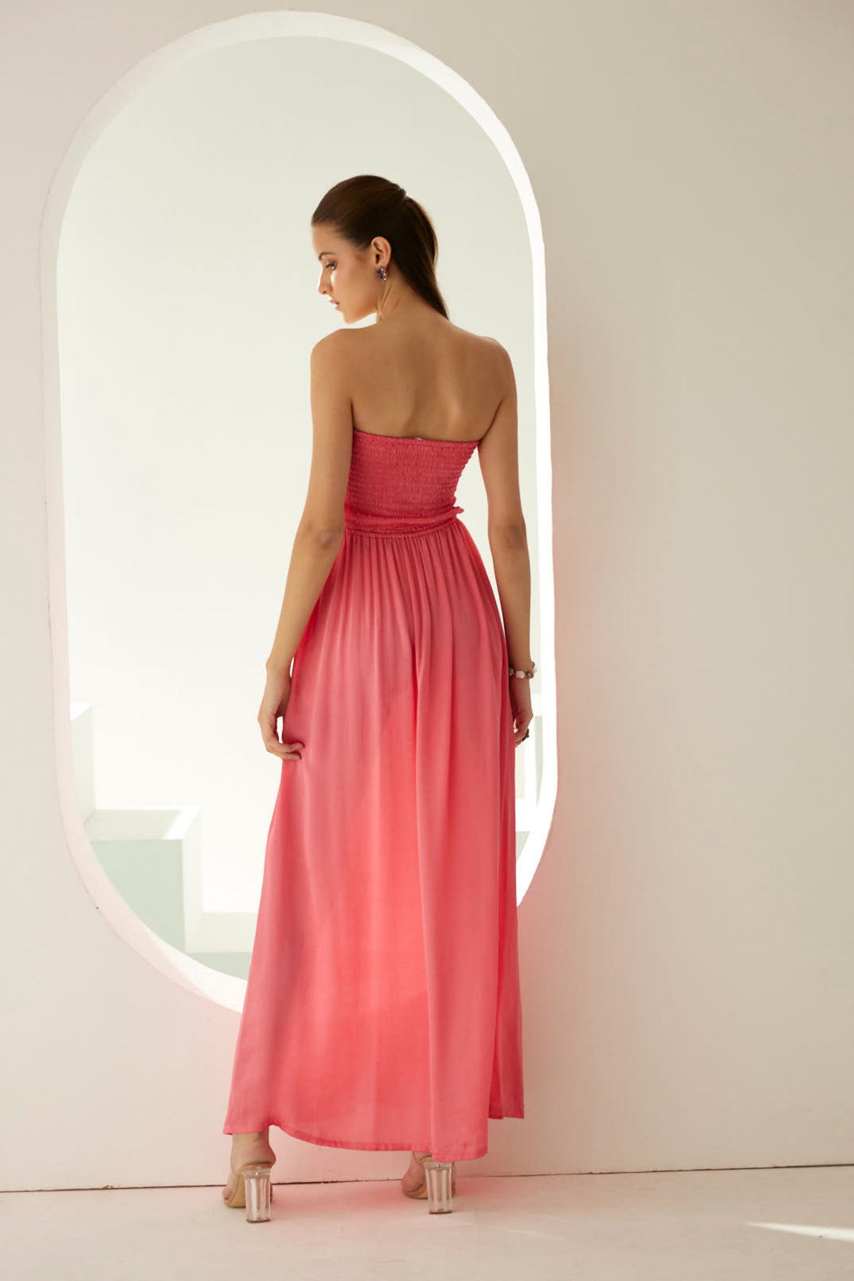 Peach Off-shoulder Maxi Dress