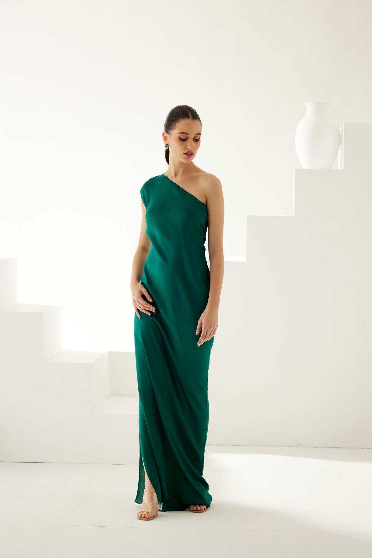 Green One Shoulder Maxi Dress