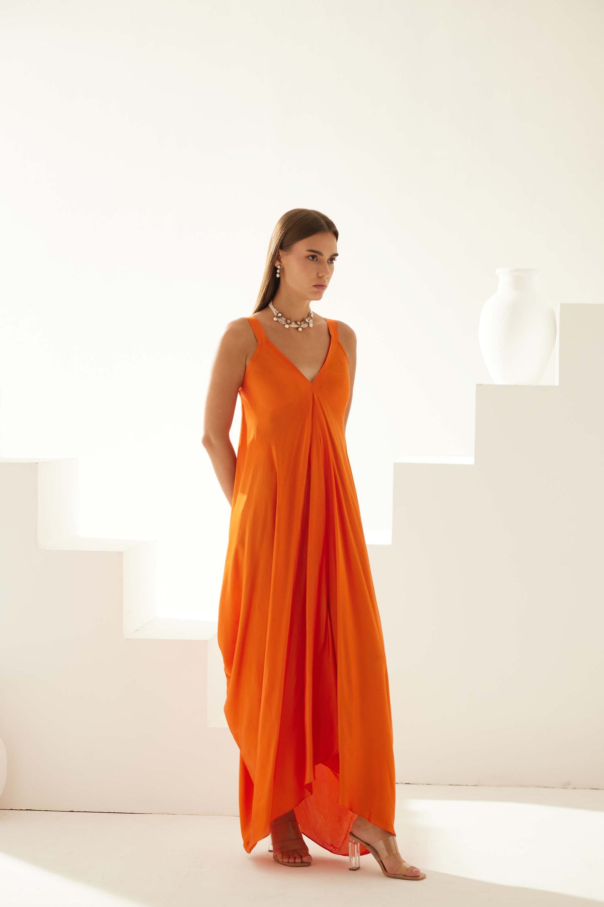 Orange Drape Maxi Dress