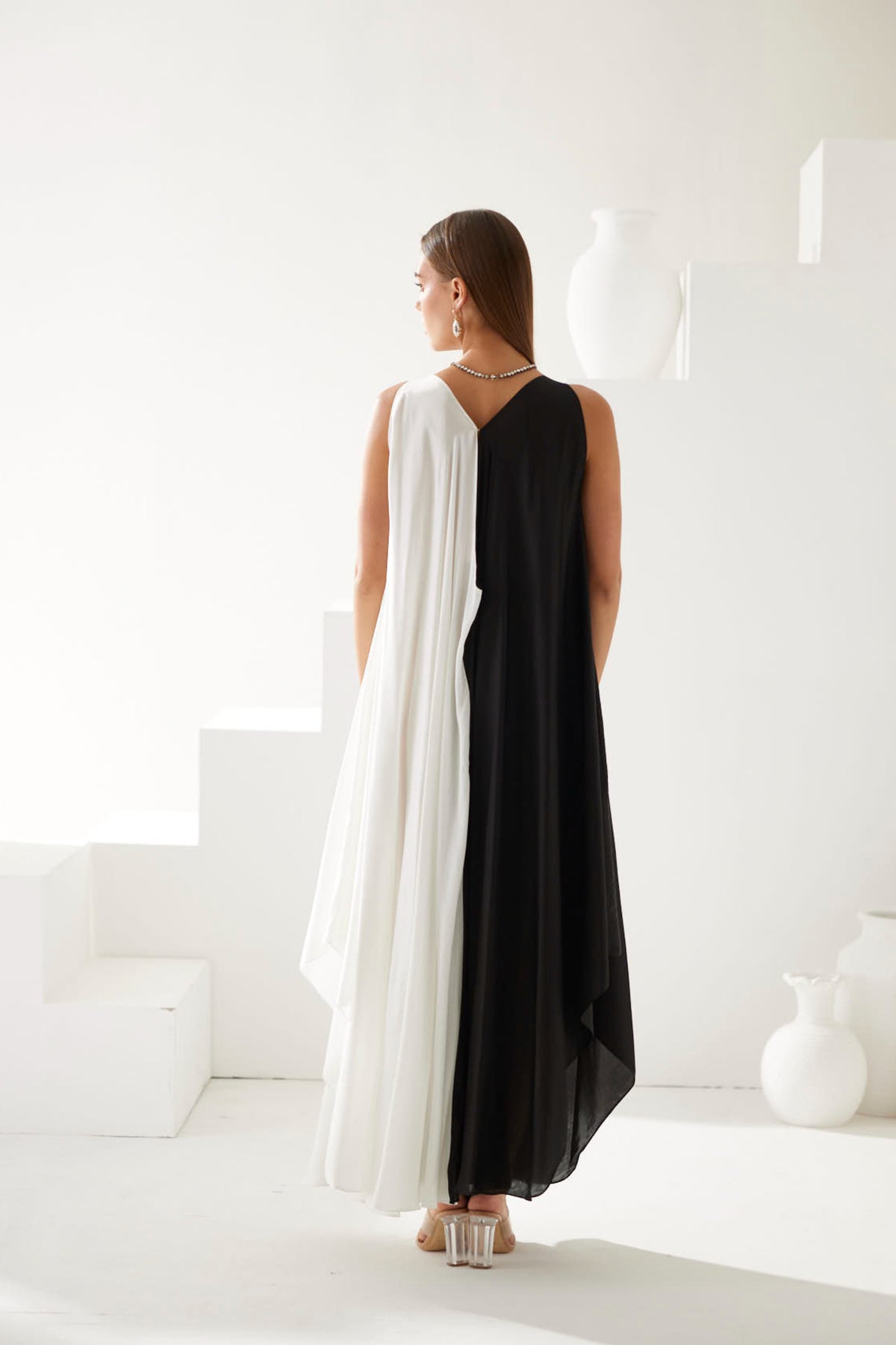 Black And White Colorblock Maxi Dress