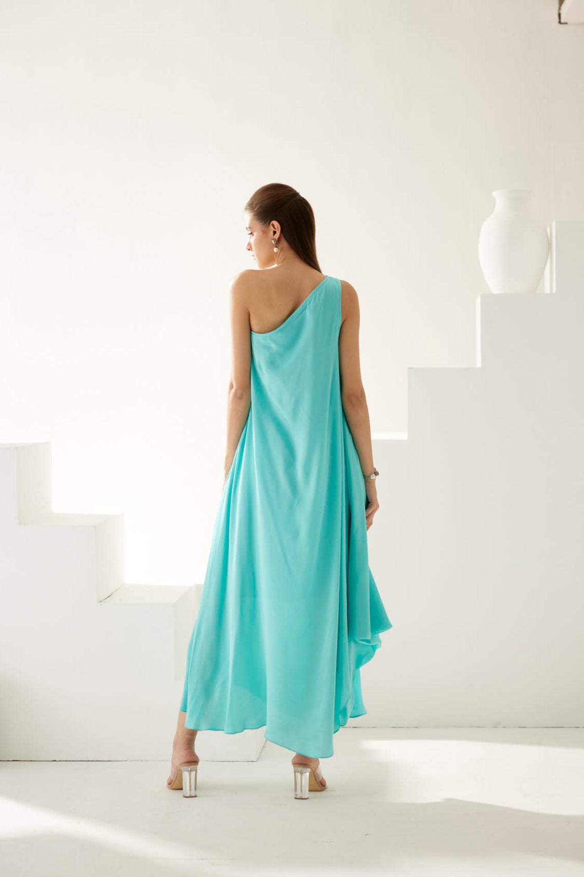 Turquoise One Shoulder Maxi Dress