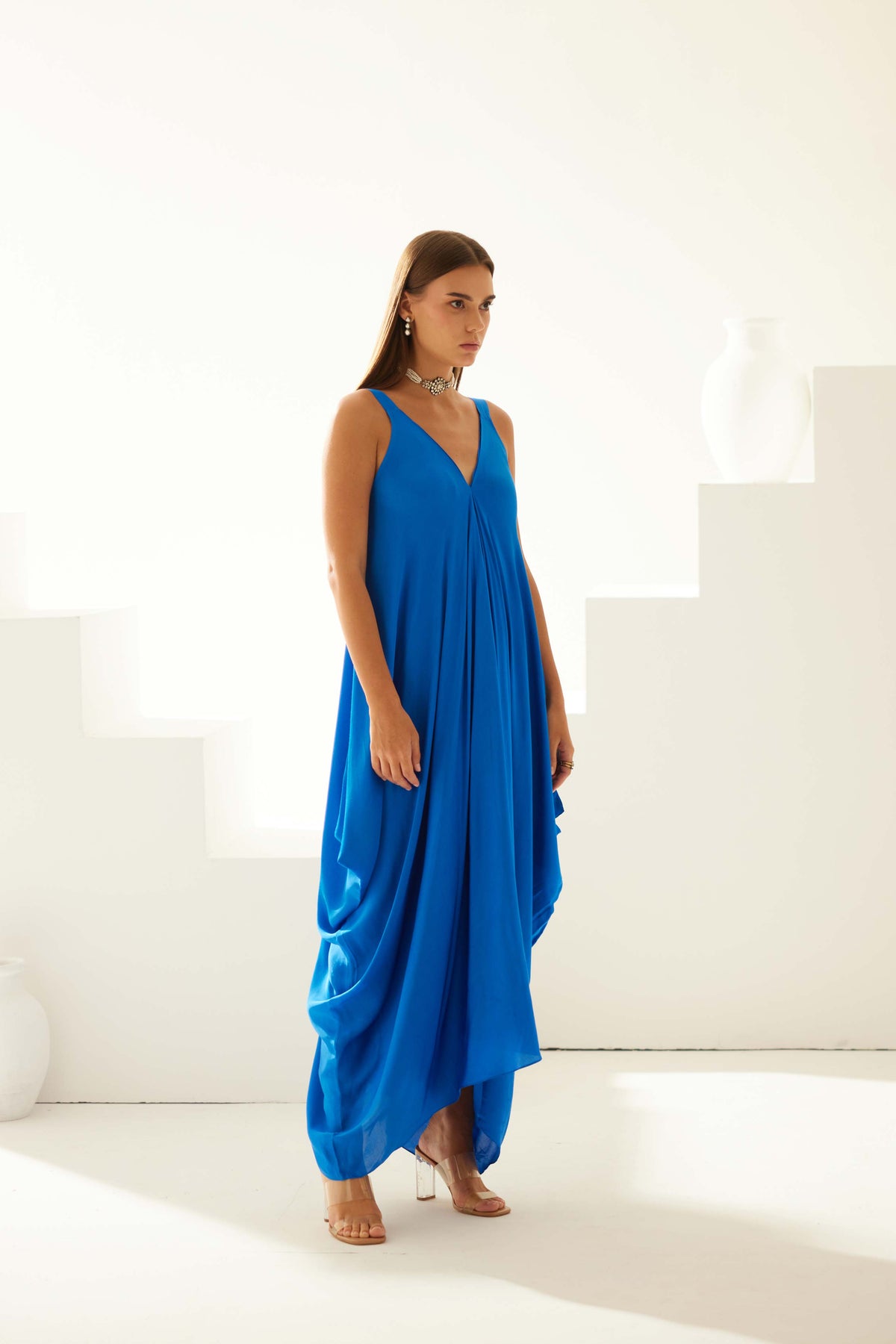 Cobalt Blue Satin Maxi Dress