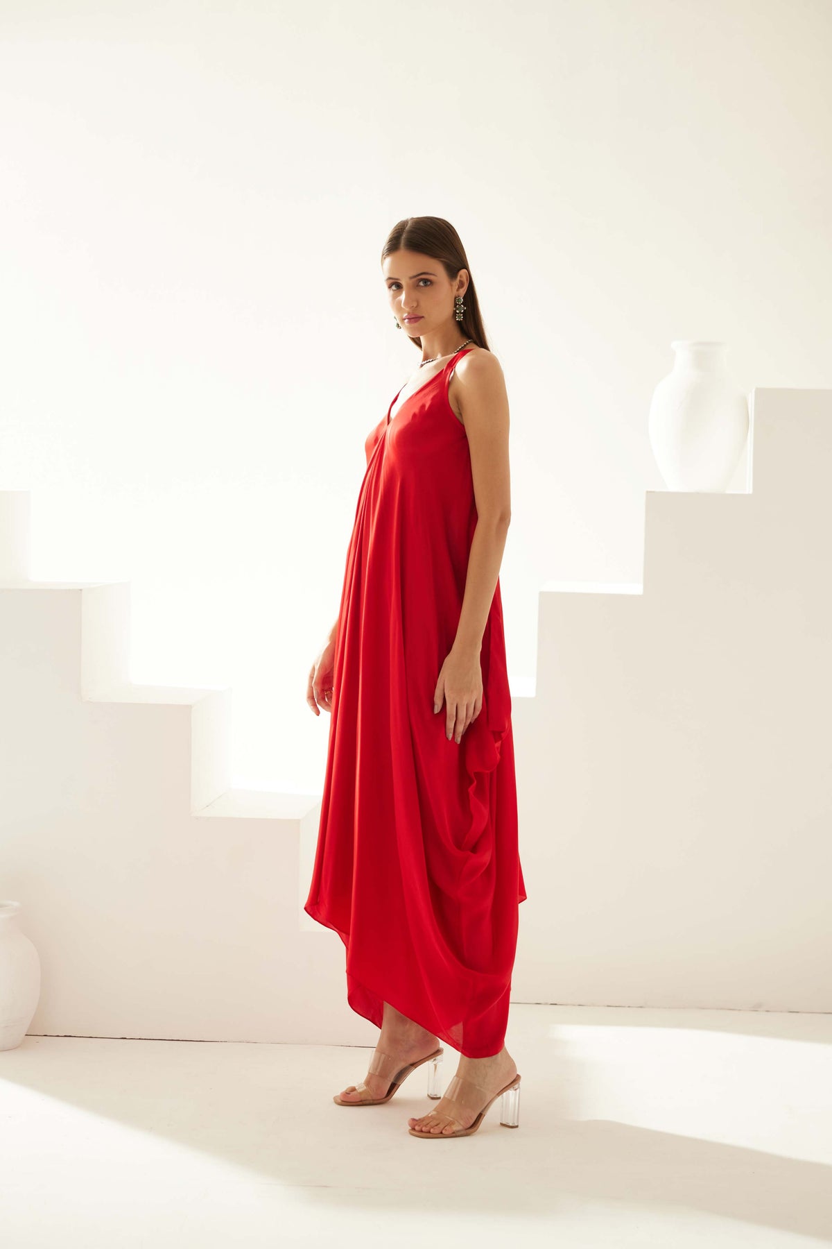 Red Drape Maxi Dress