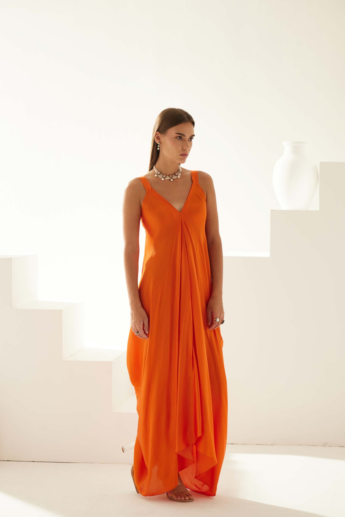 Orange Drape Maxi Dress