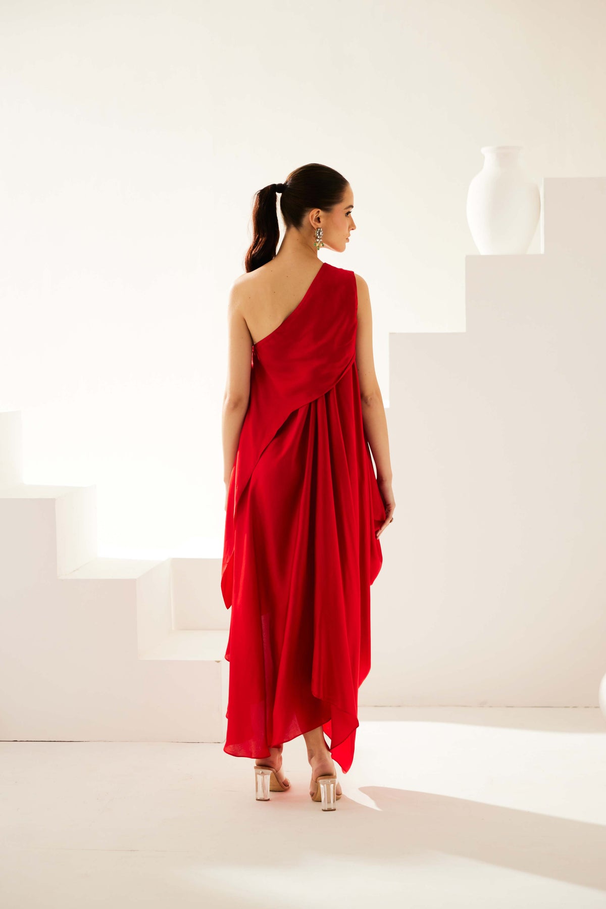 Red Aysmmetrical Maxi Dress