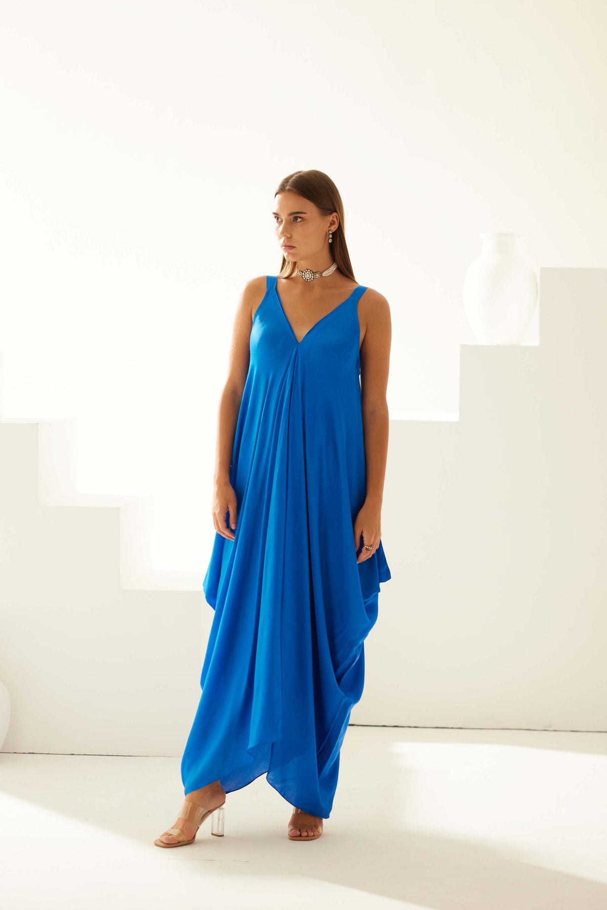 Cobalt Blue Satin Maxi Dress