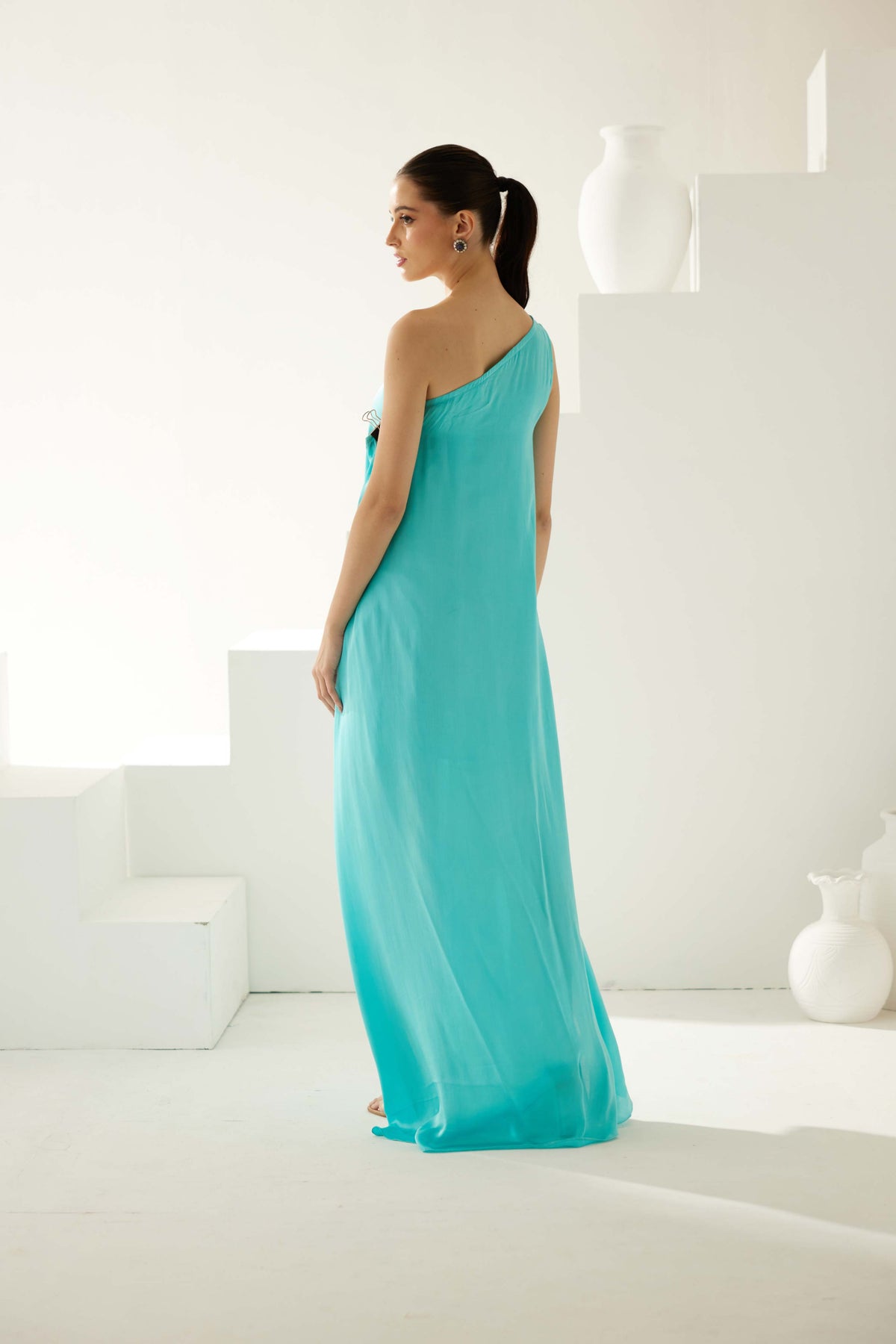 Turquoise Aysmmetrical Maxi Dress
