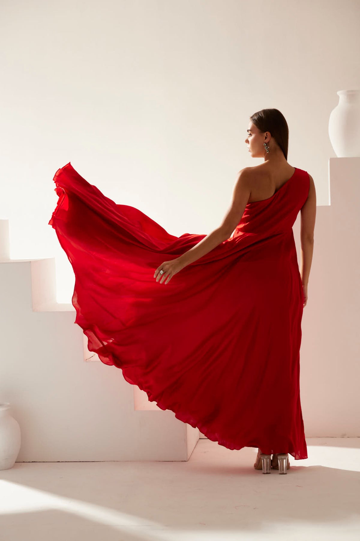 Red One Shoulder Maxi Dress