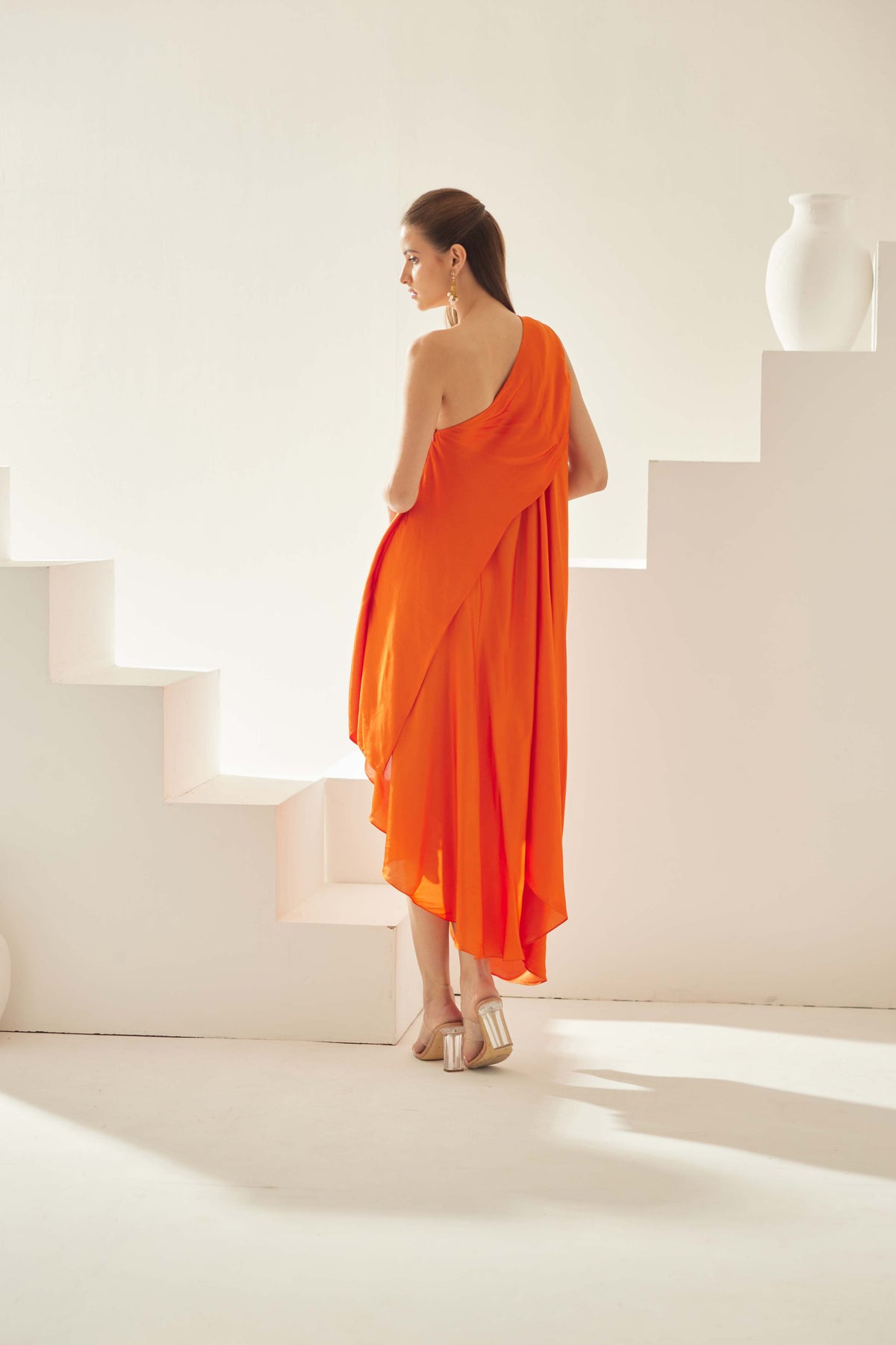 Orange Aysmmetrical Maxi Dress