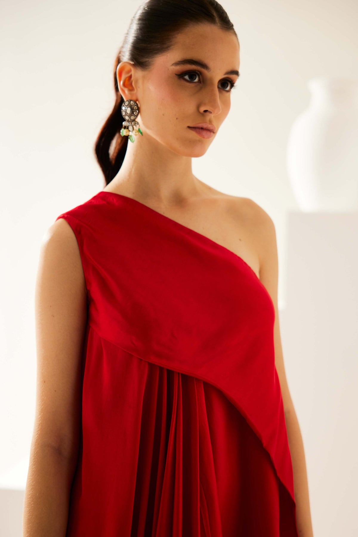 Red Aysmmetrical Maxi Dress