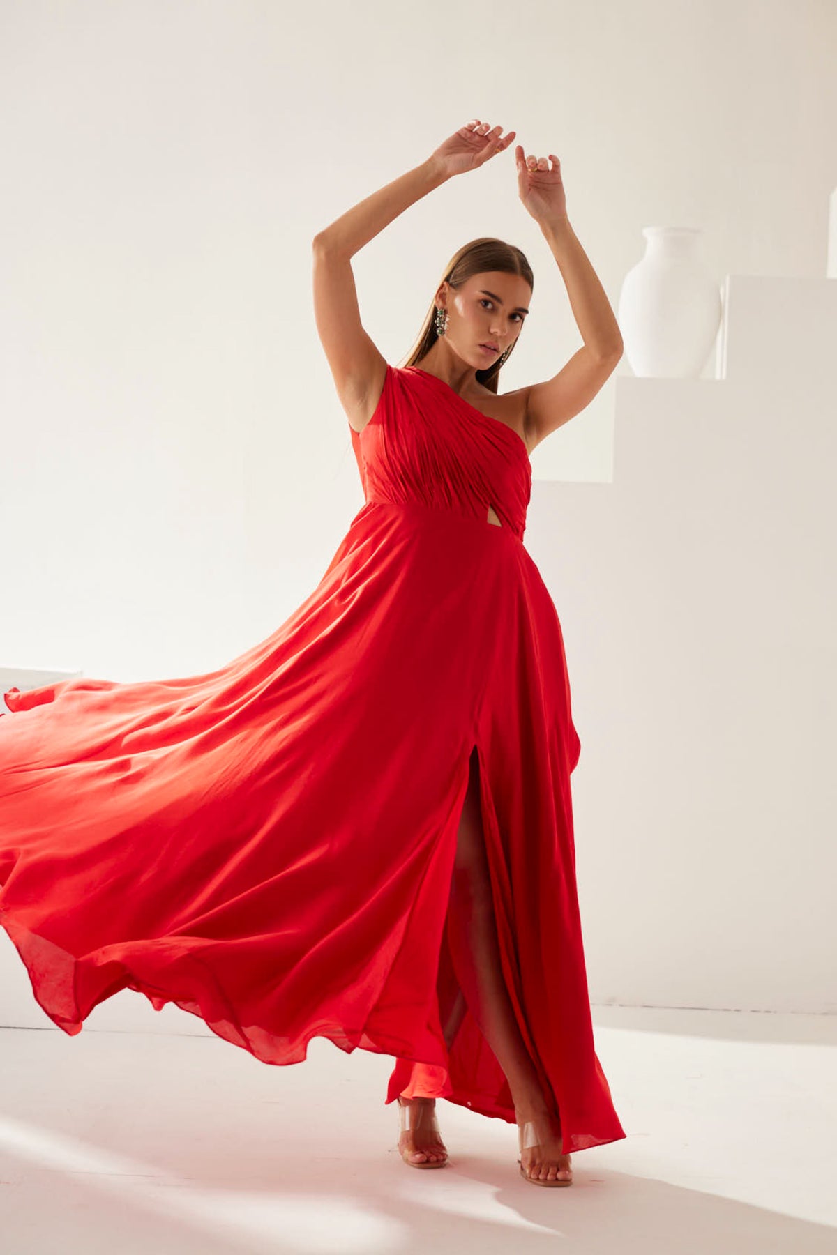 Red One Shoulder Maxi Dress