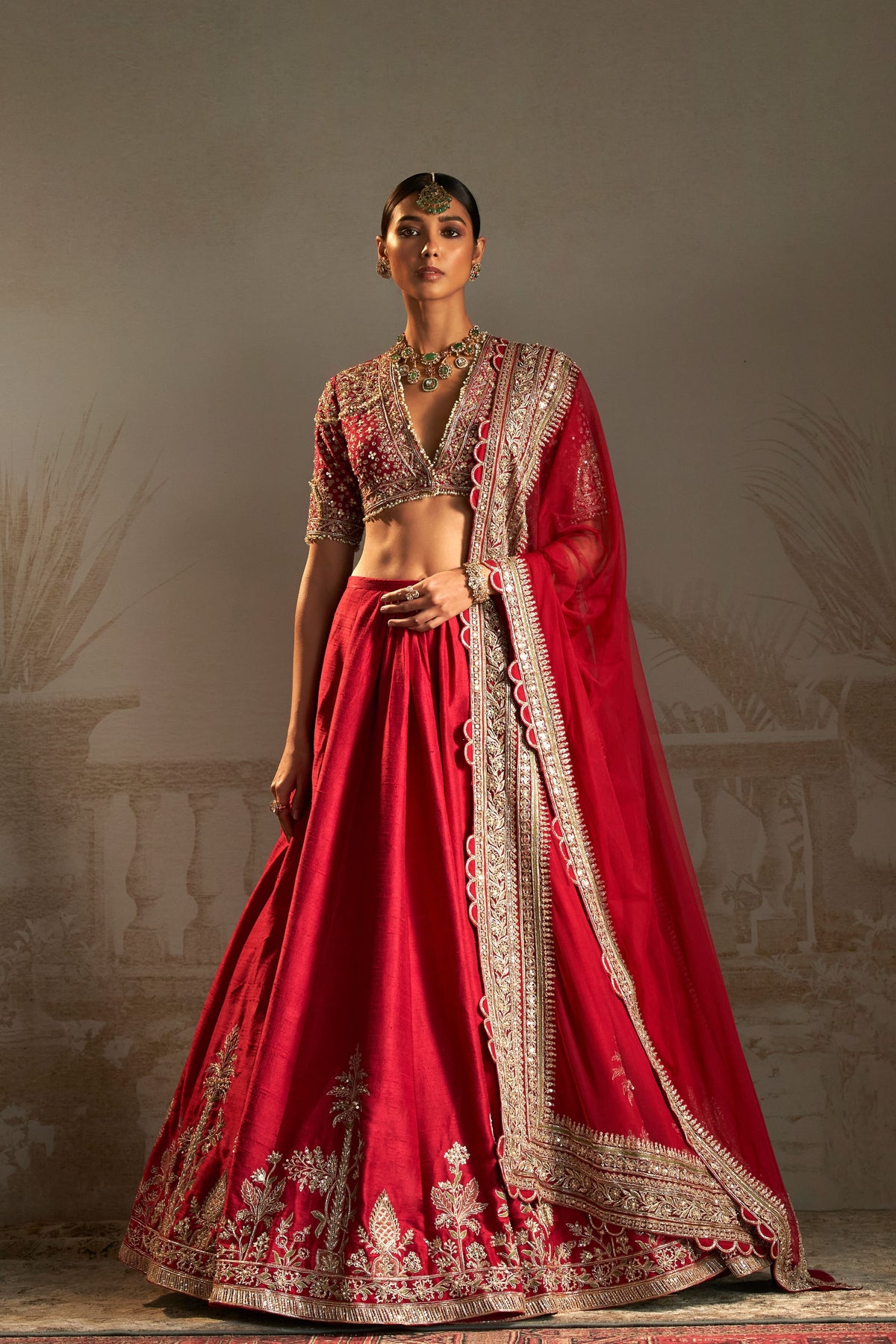 Moga Deep Red Lehenga Set