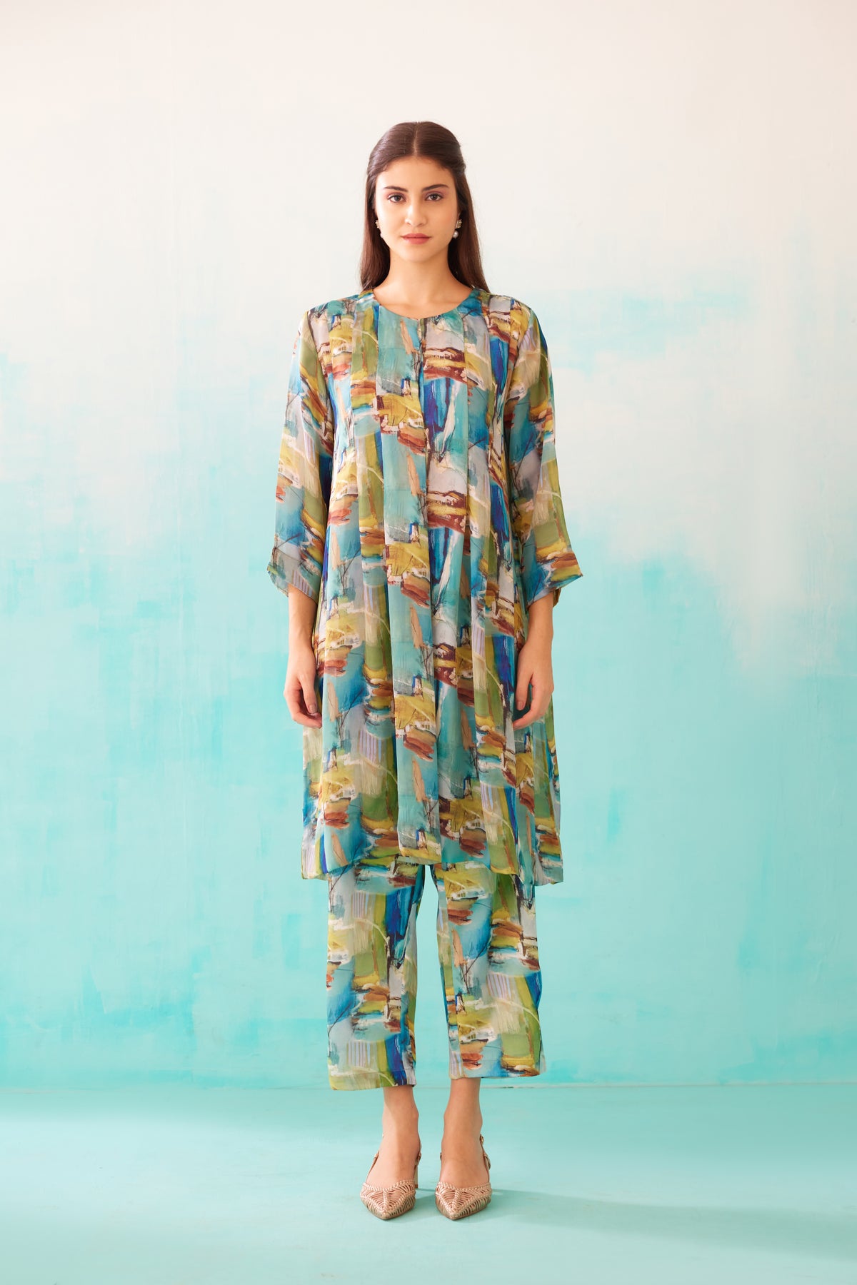 Brushstroke Printed Pleat Tunic