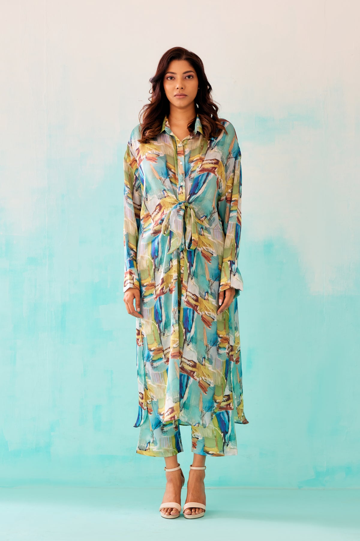 Brushstroke Printed Knot Dress