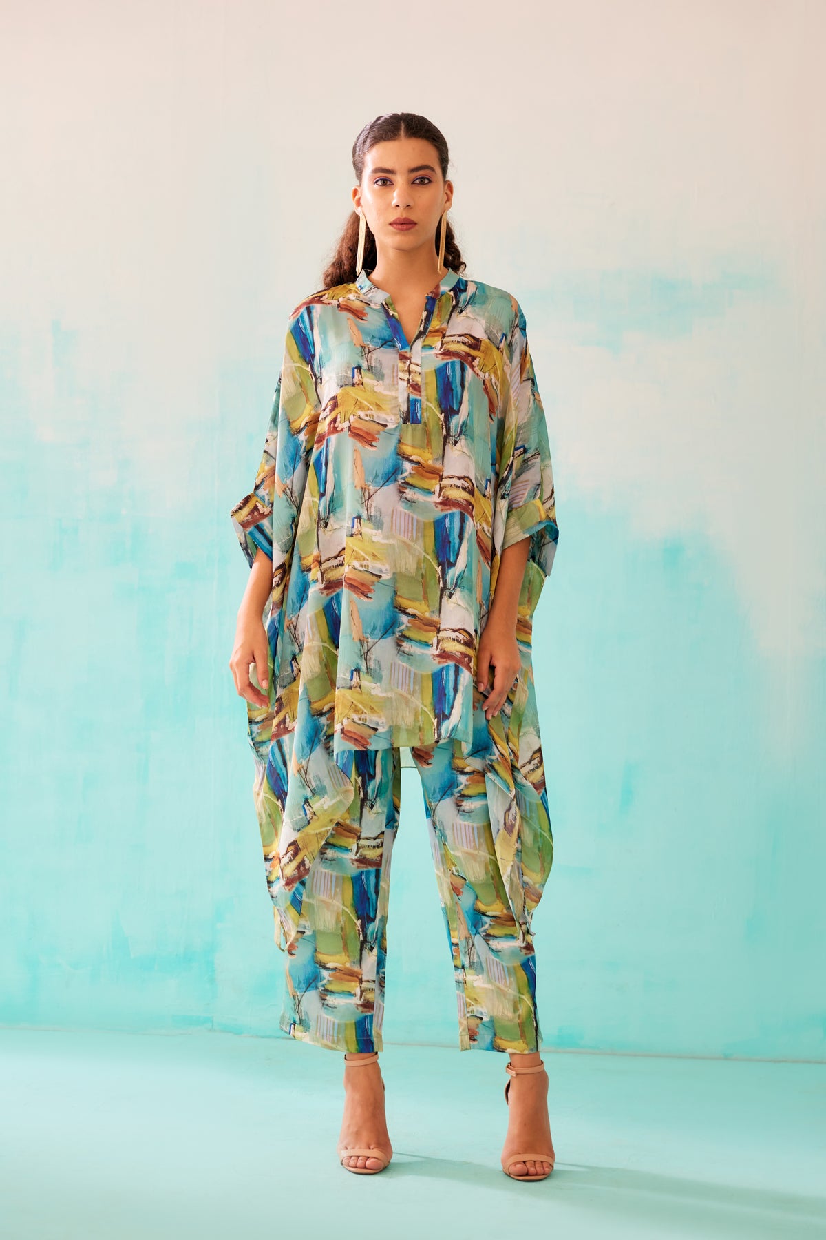 Brushstroke Printed Short Kaftan