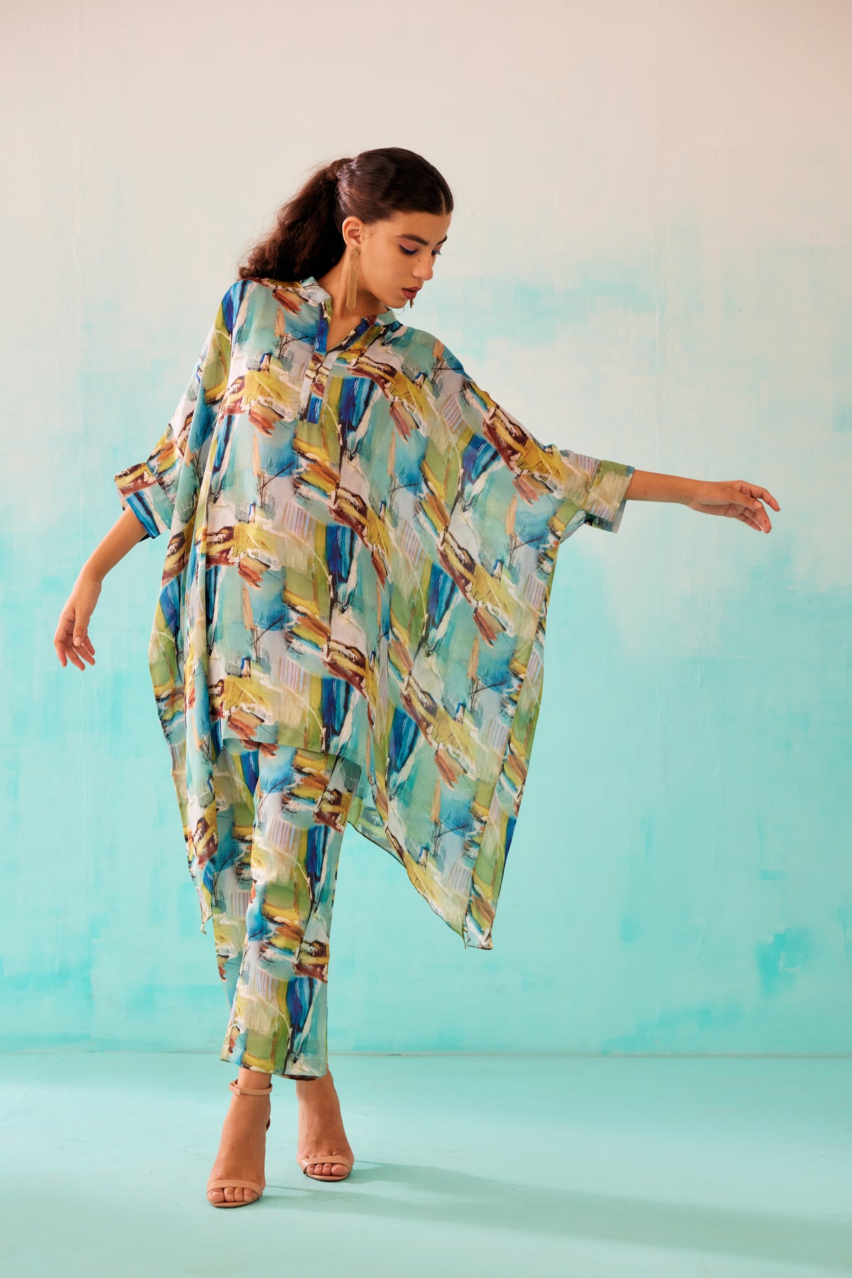 Brushstroke Printed Short Kaftan