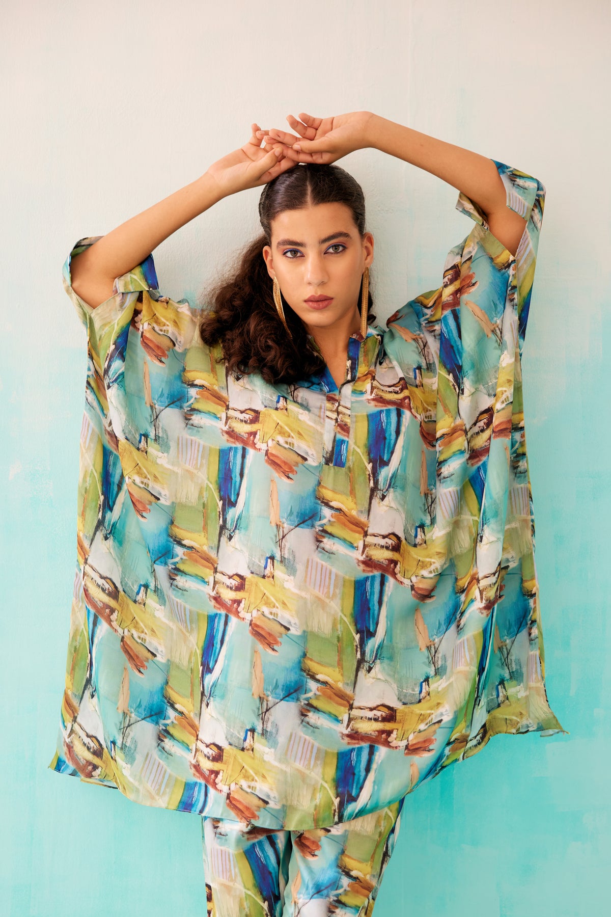 Brushstroke Printed Short Kaftan