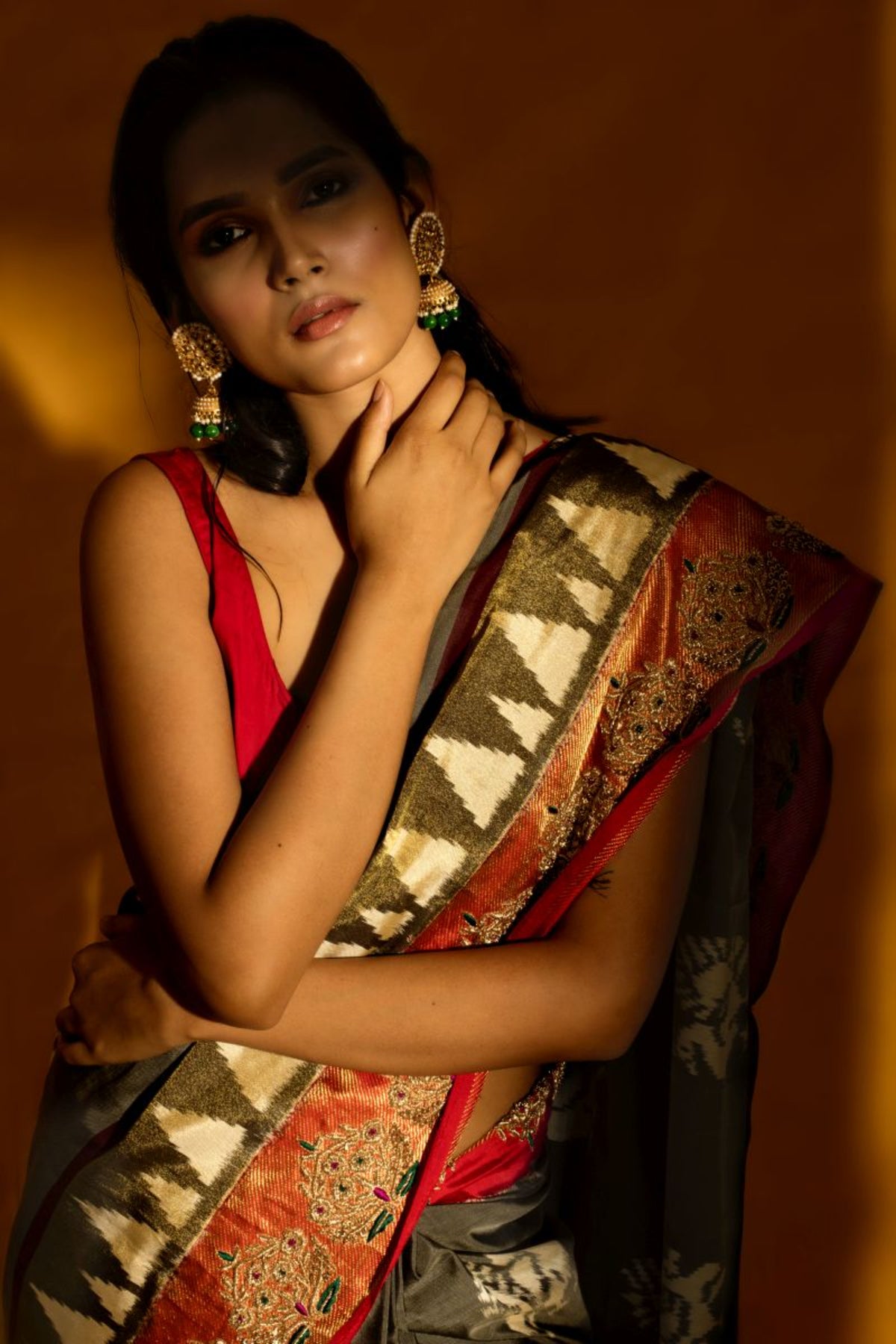 Stunning Grey Pochampalli Ikat Saree