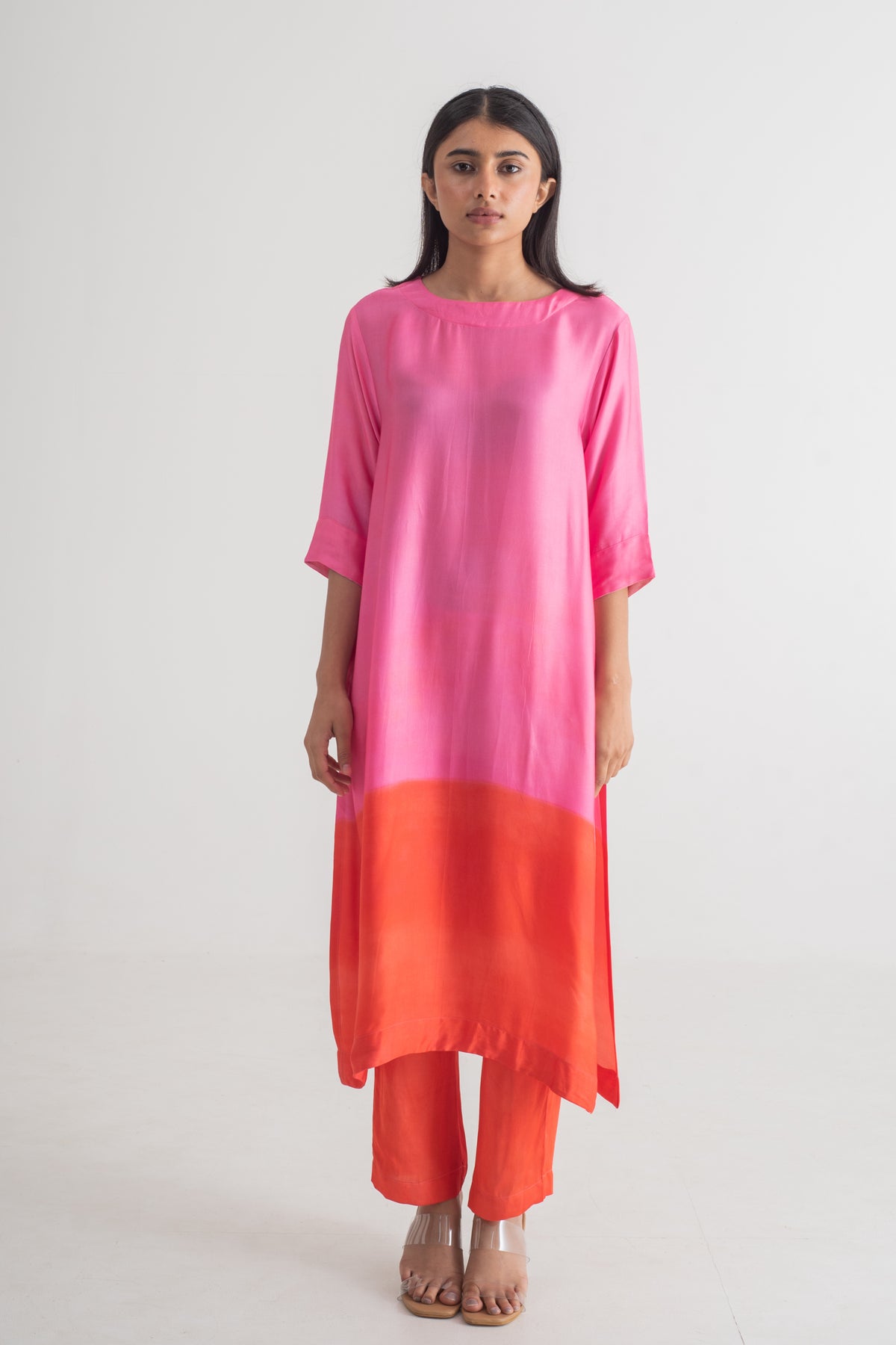 Red Pink Ombre Kurta Set