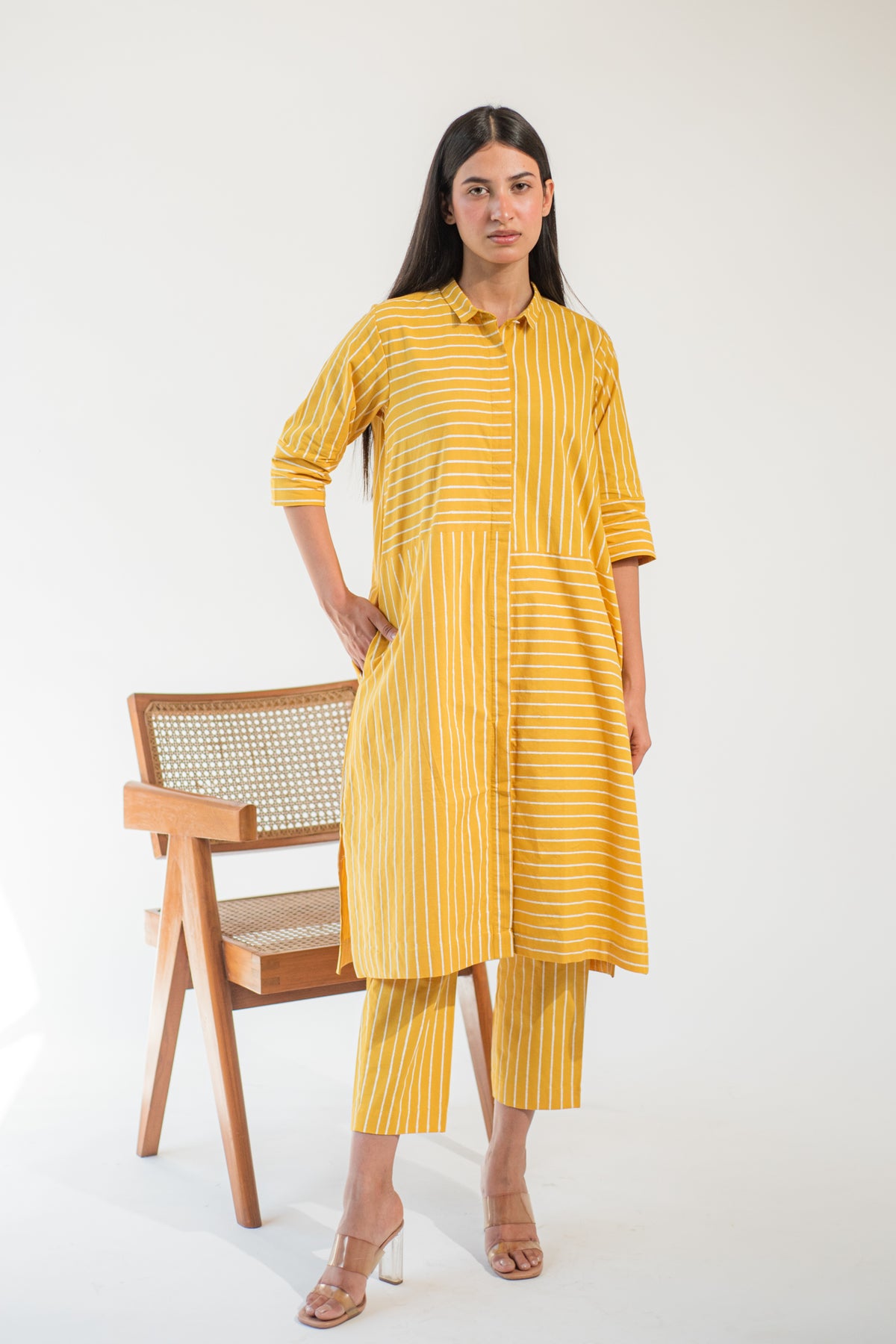 Yellow Stripe Tunic And Pant Set